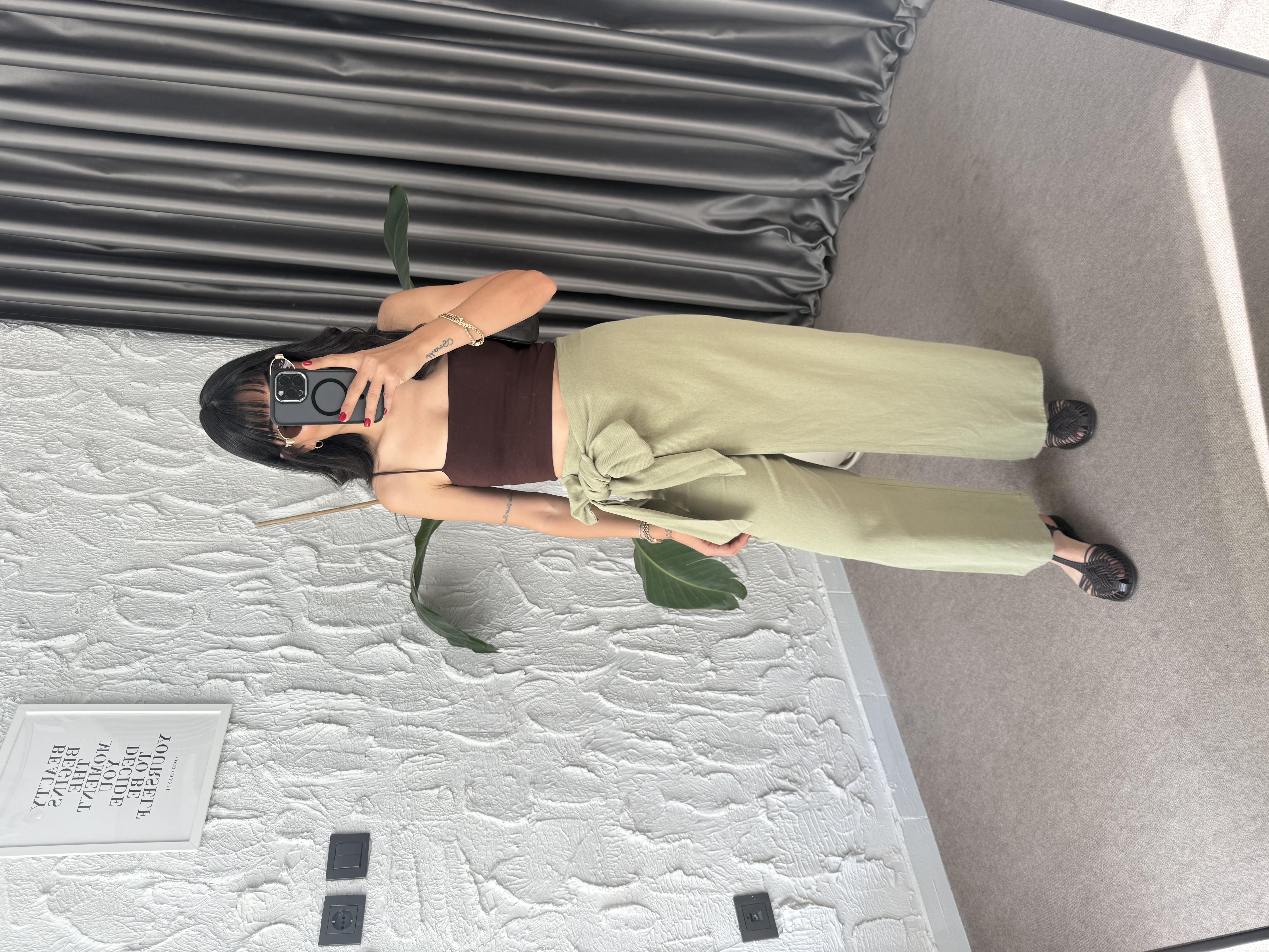 Önü Bağlamalı Pantolon - Haki