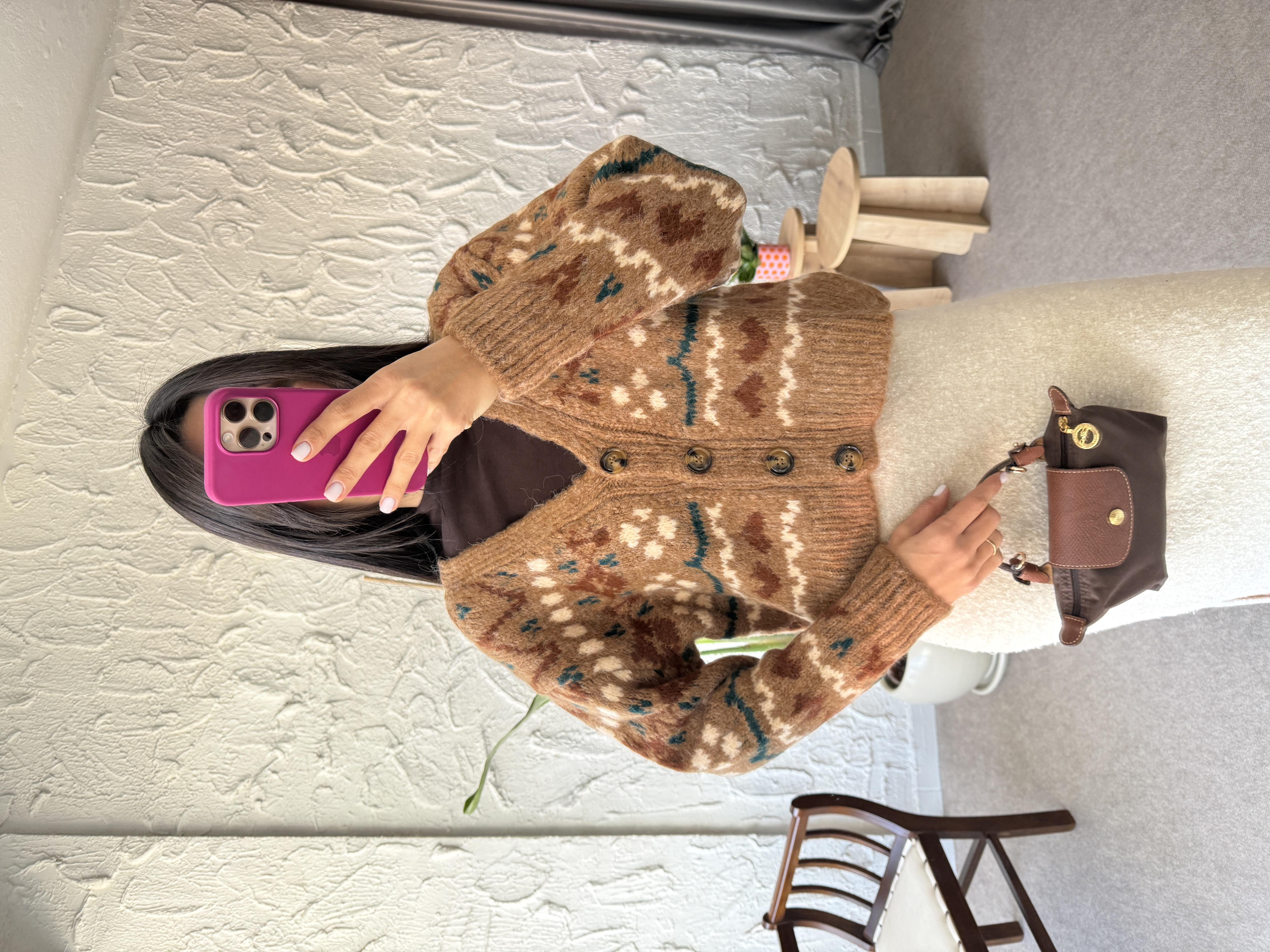 Owen Kahverengi Desenli Hırka