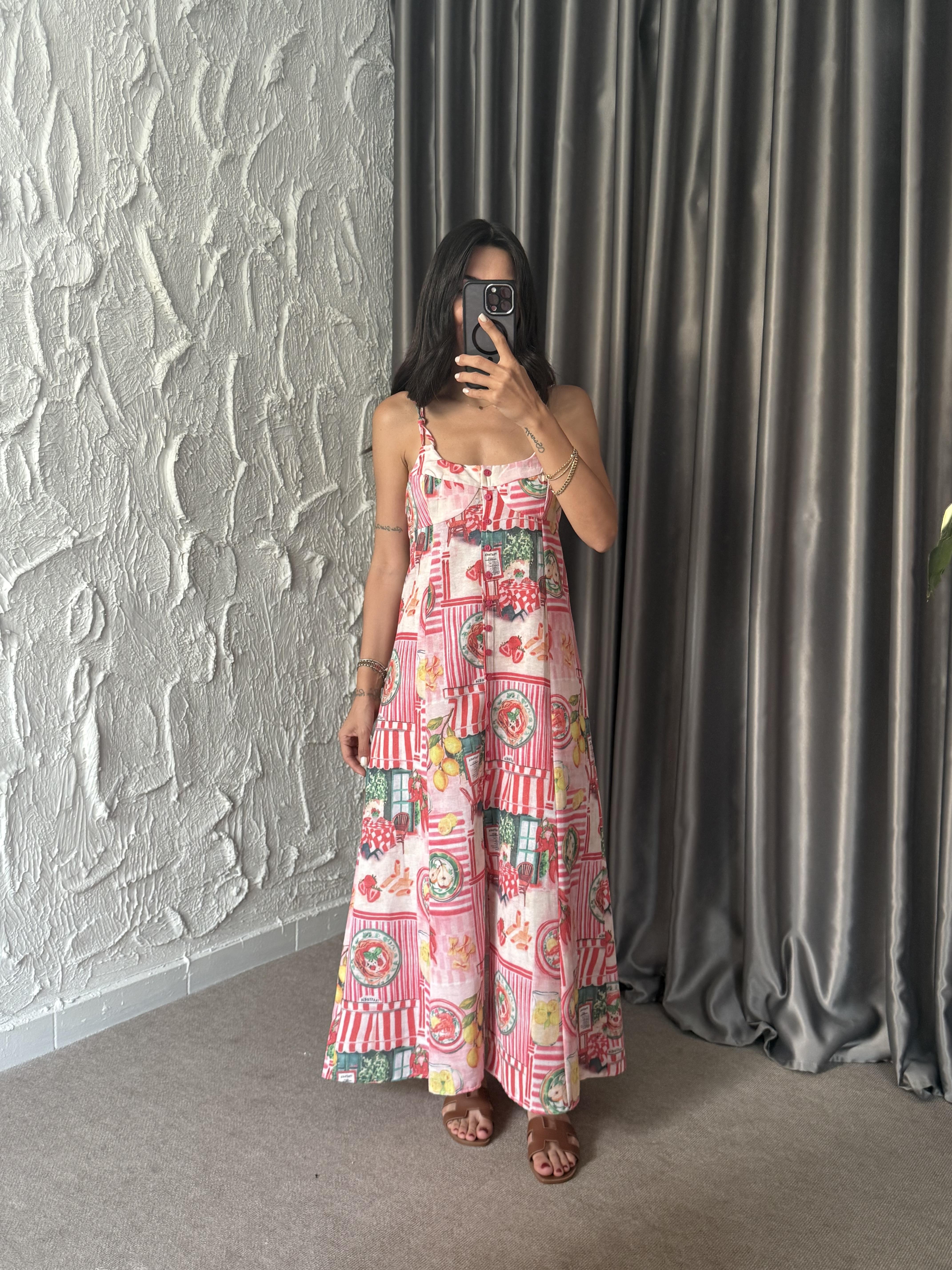 Paris Pembe Keten Elbise