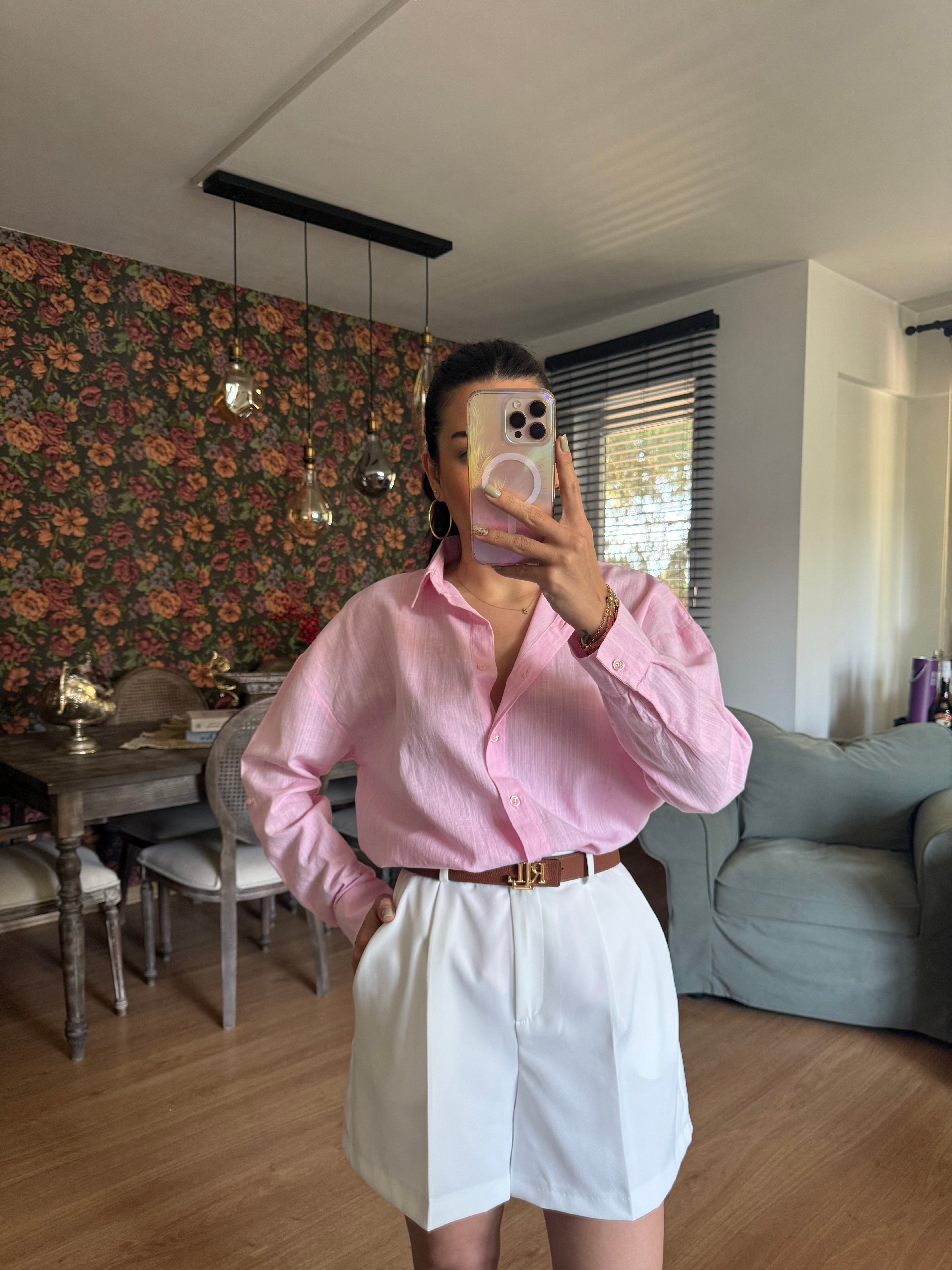 Pembe Keten Gömlek