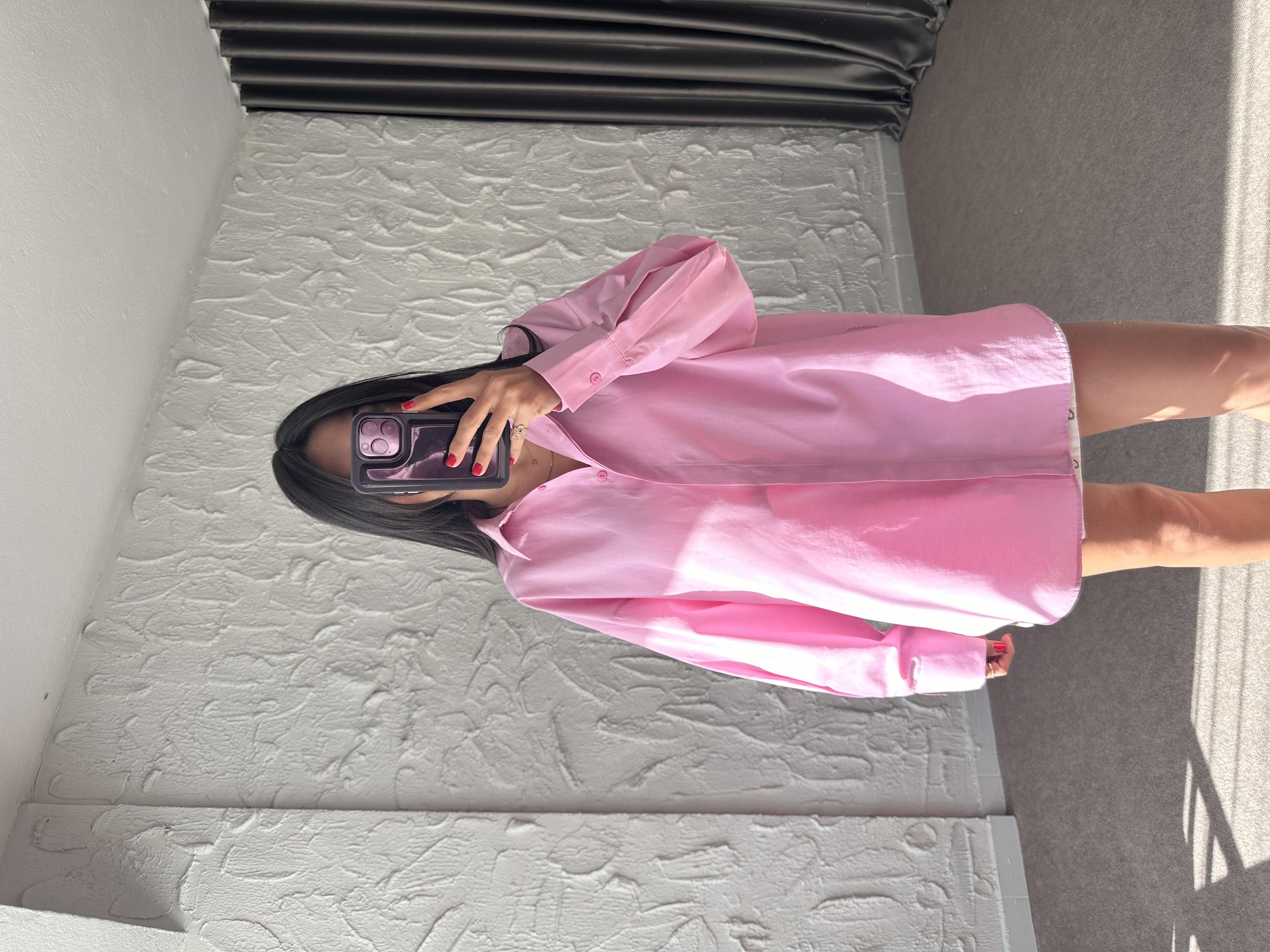 Pembe Rahat Kesim Poplin Gömlek