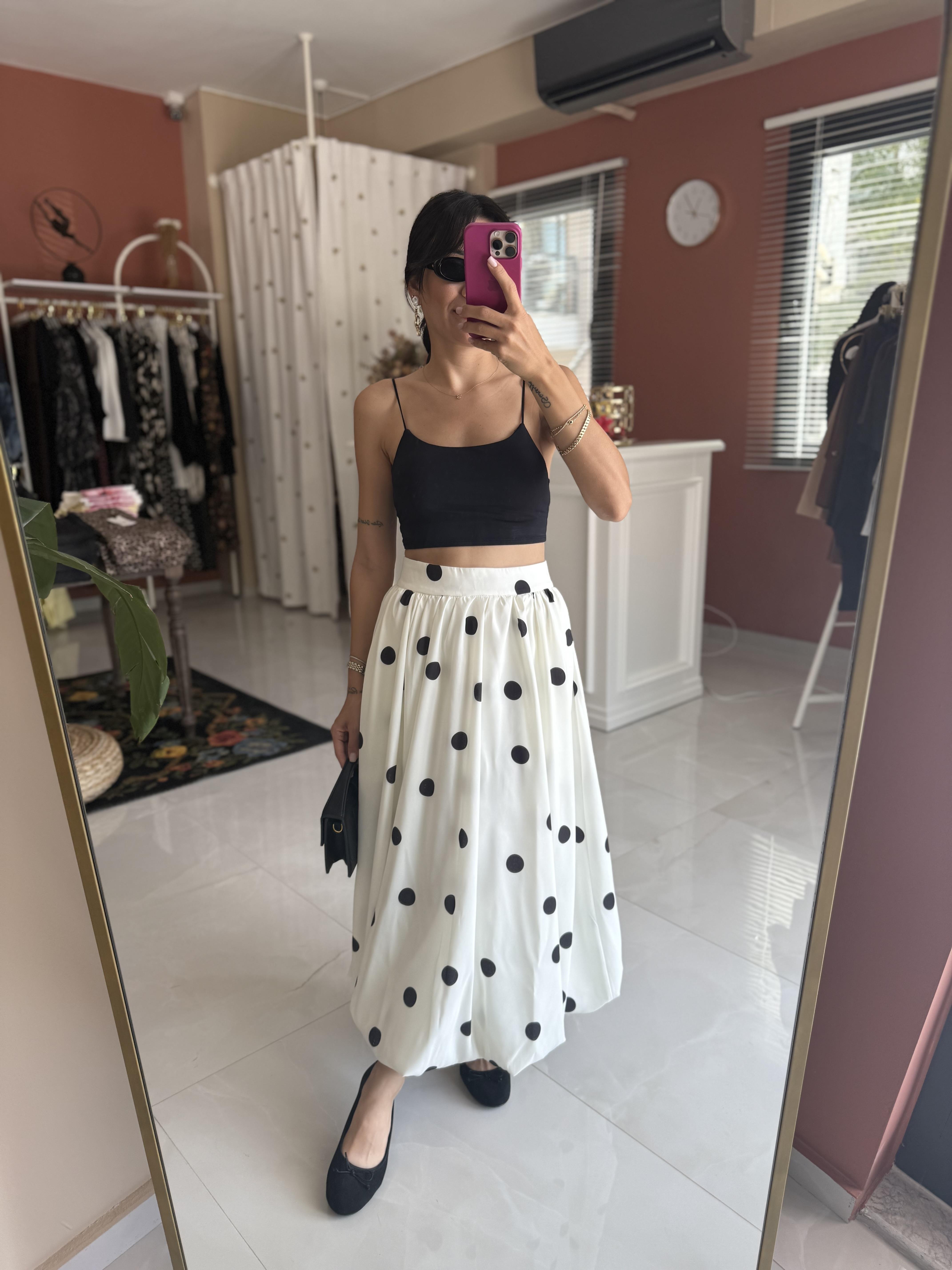 Puantiyeli Balon Etek - Ekru