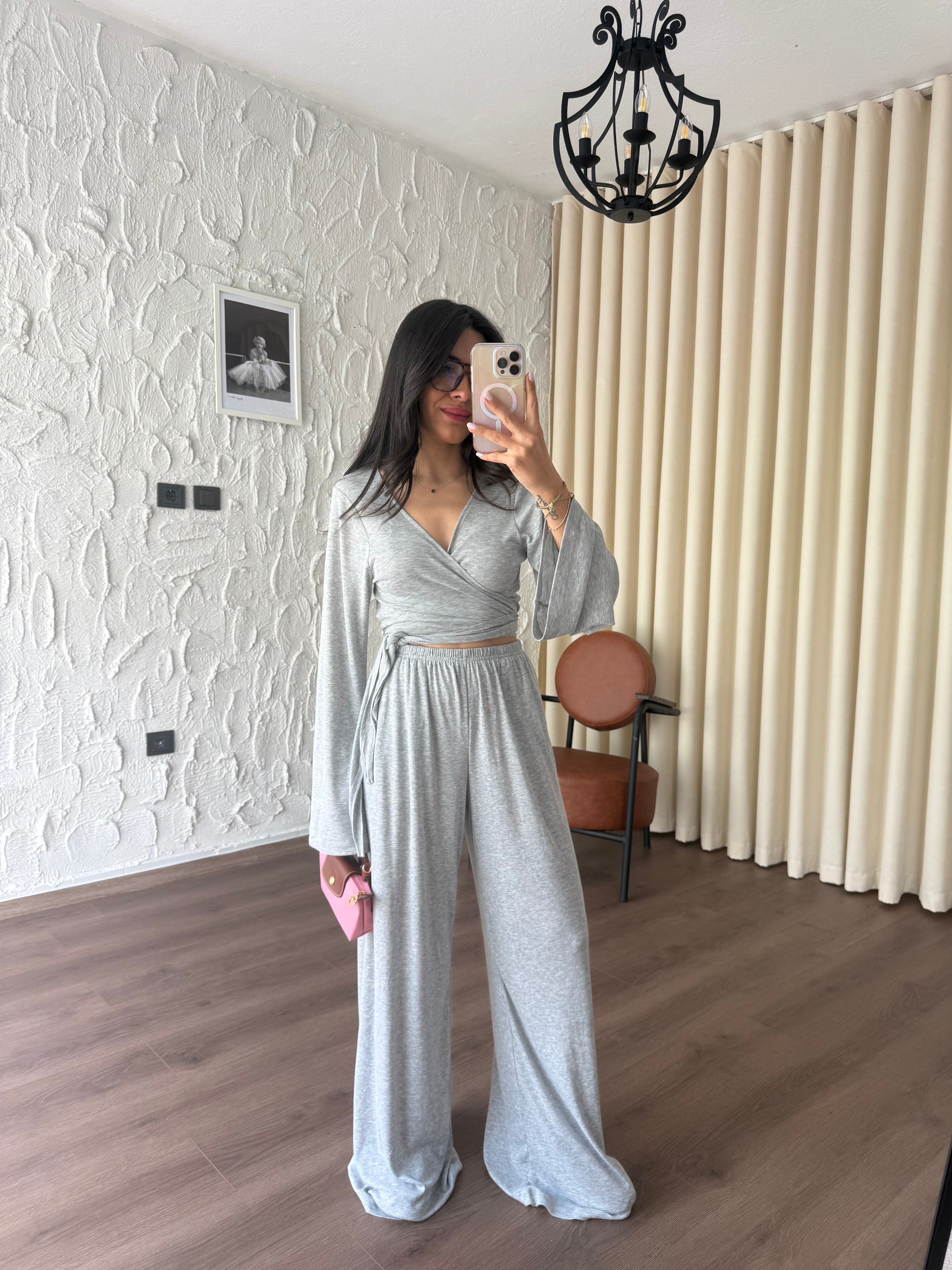 Ribana Önden Bağlamalı Gri Takım