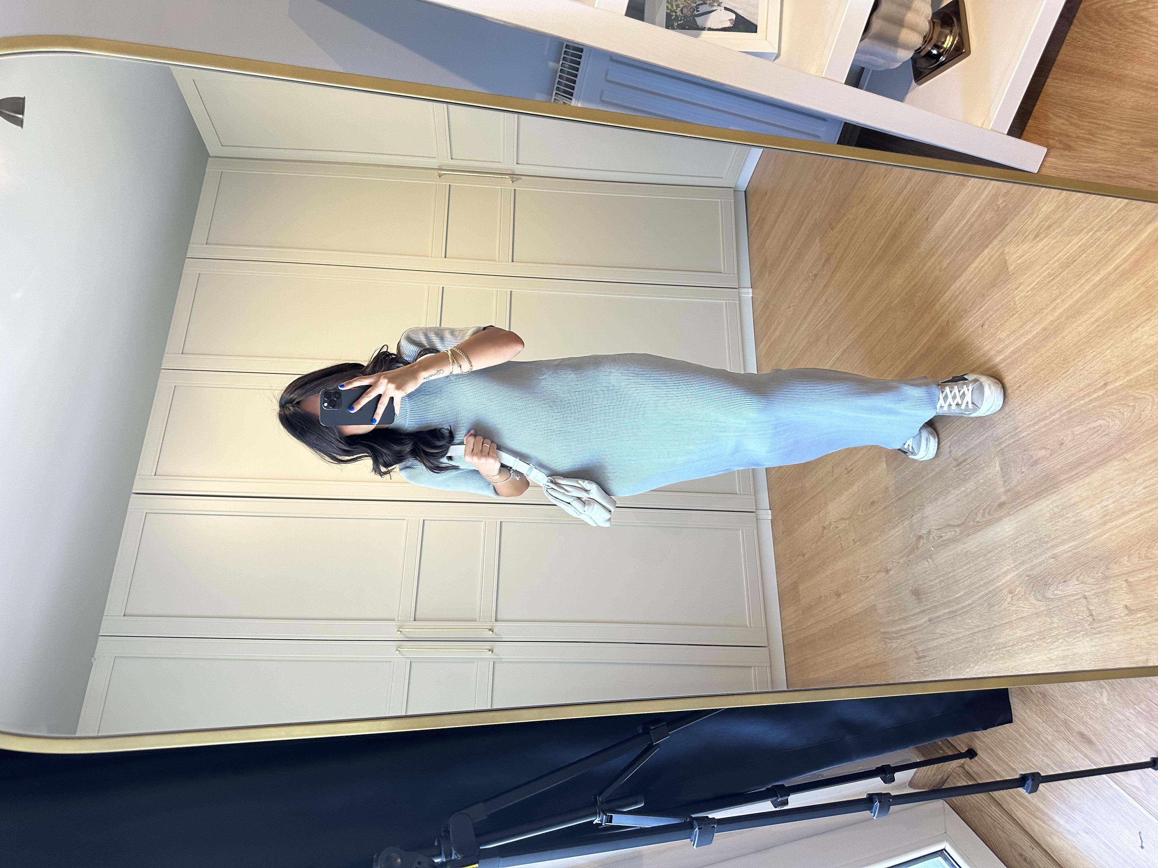 River Gri Dik Yaka Maxi Triko Elbise