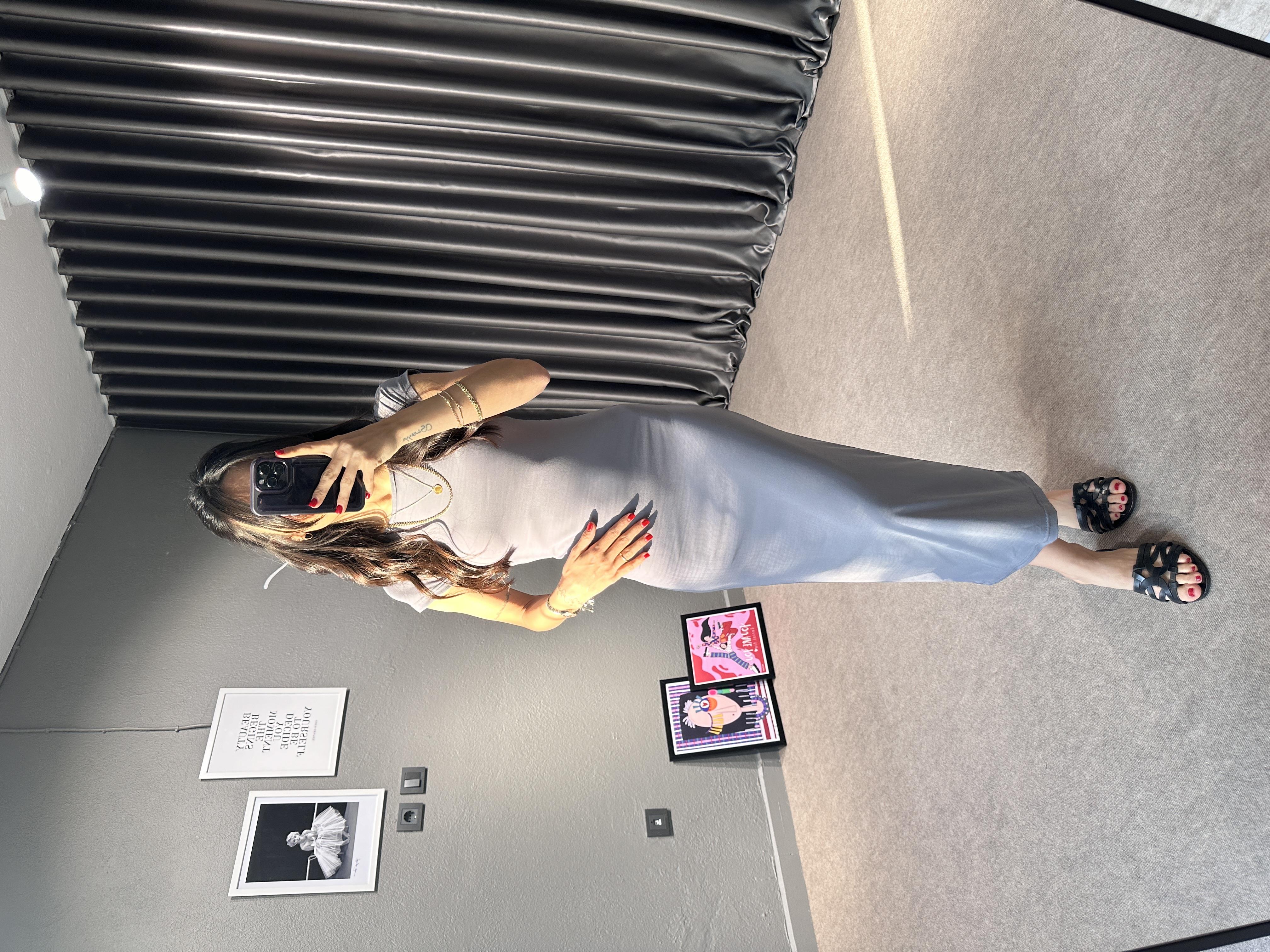 Sandy Gri Midi Elbise