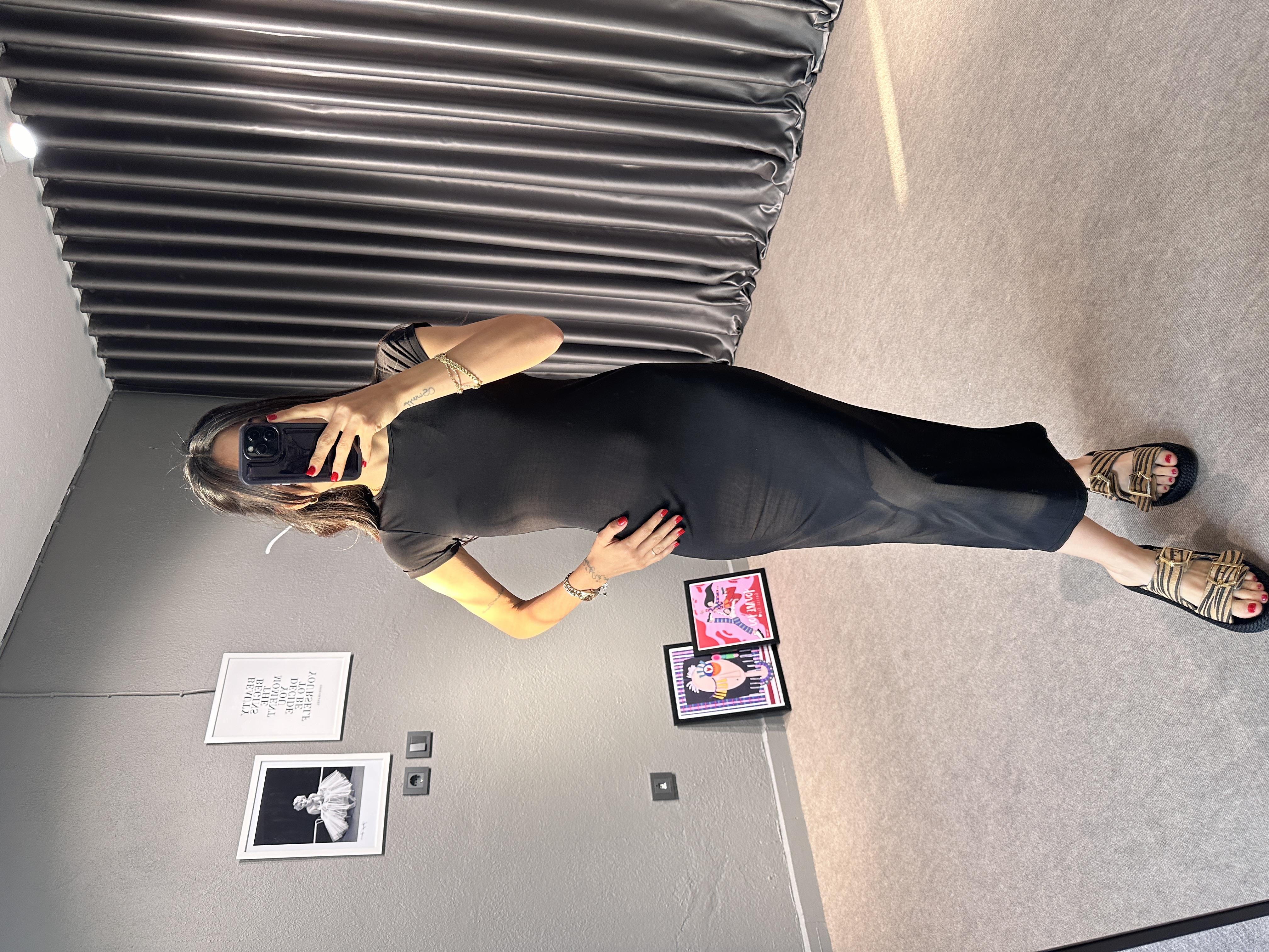 Sandy Siyah Midi Elbise 