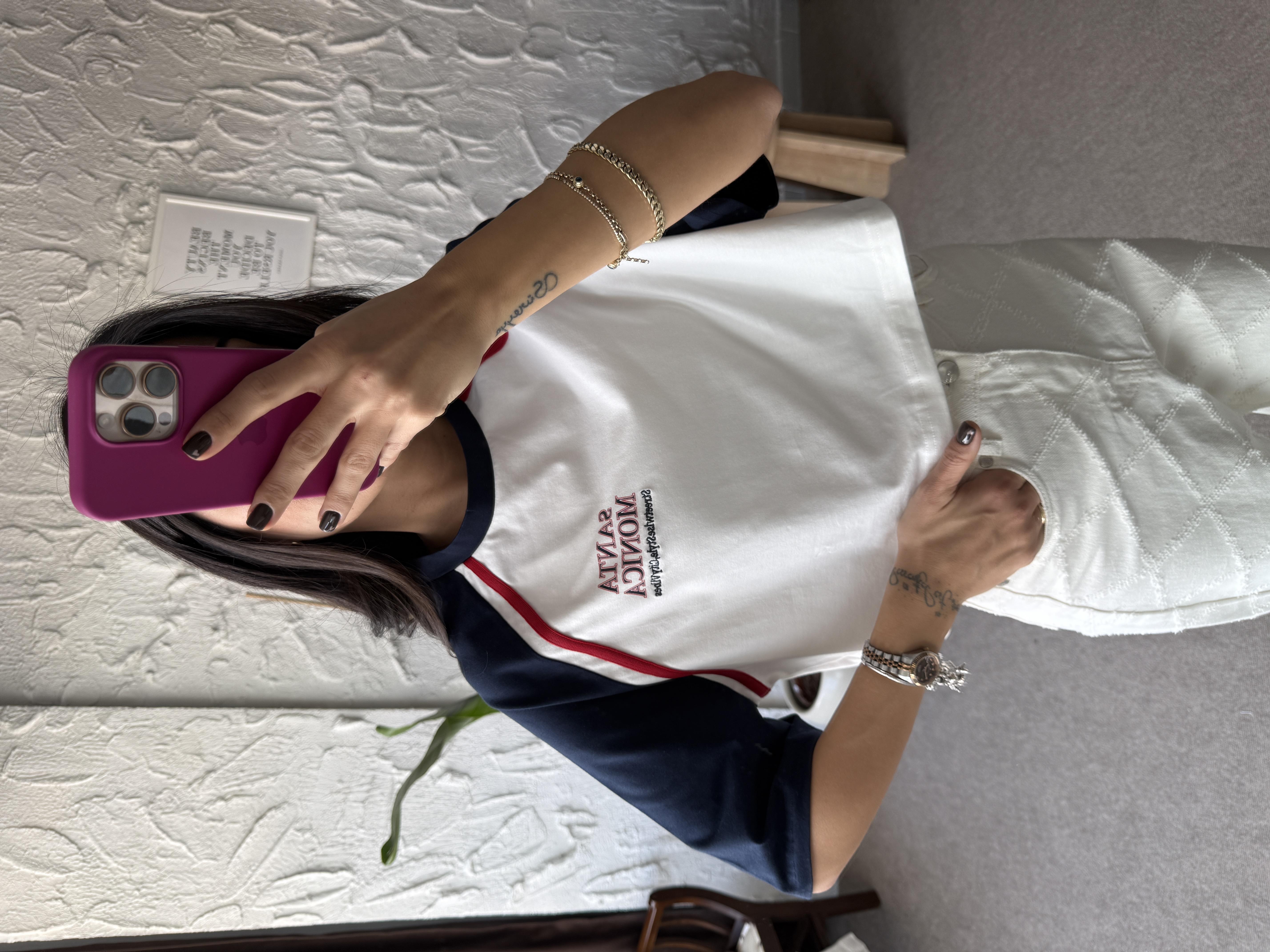 Santa Monica Sırtı Baskılı Ekru Tshirt