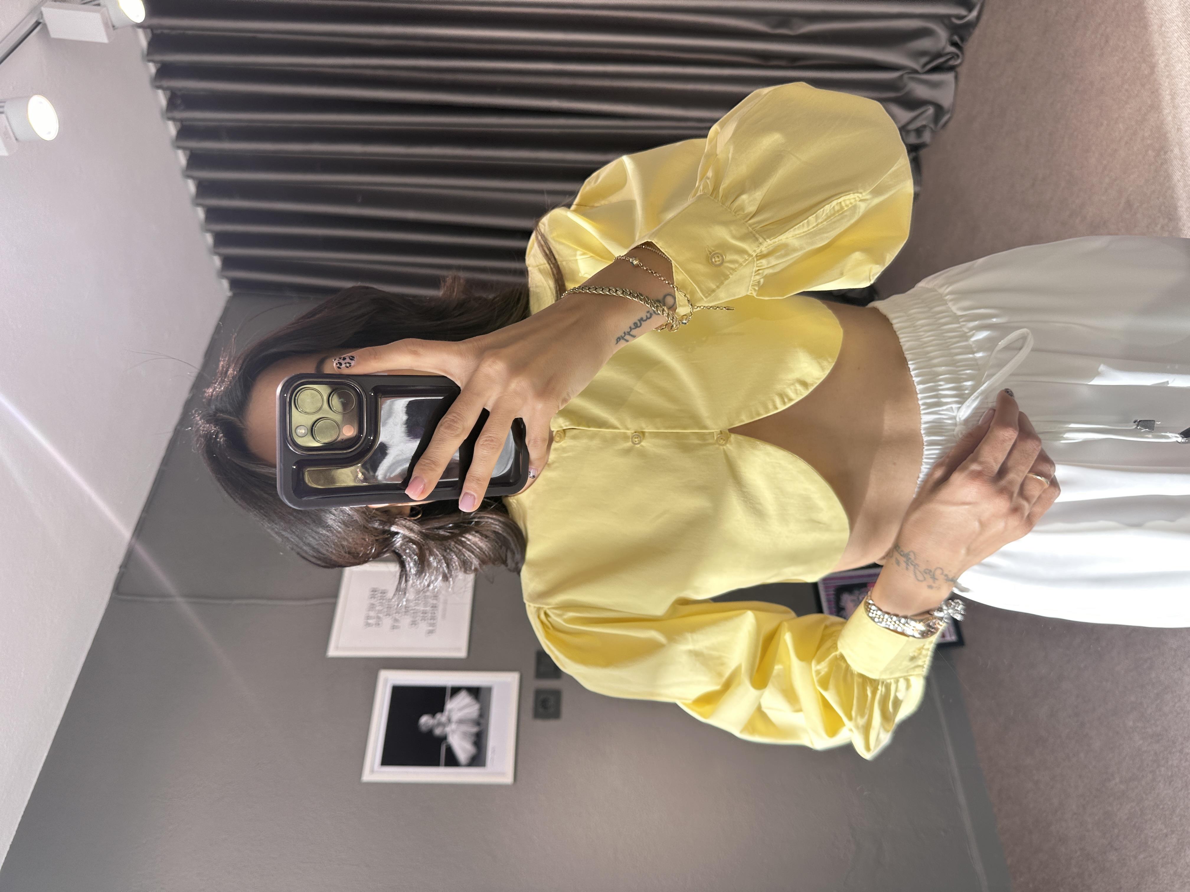 Sarı Balon Kol Crop Gömlek 