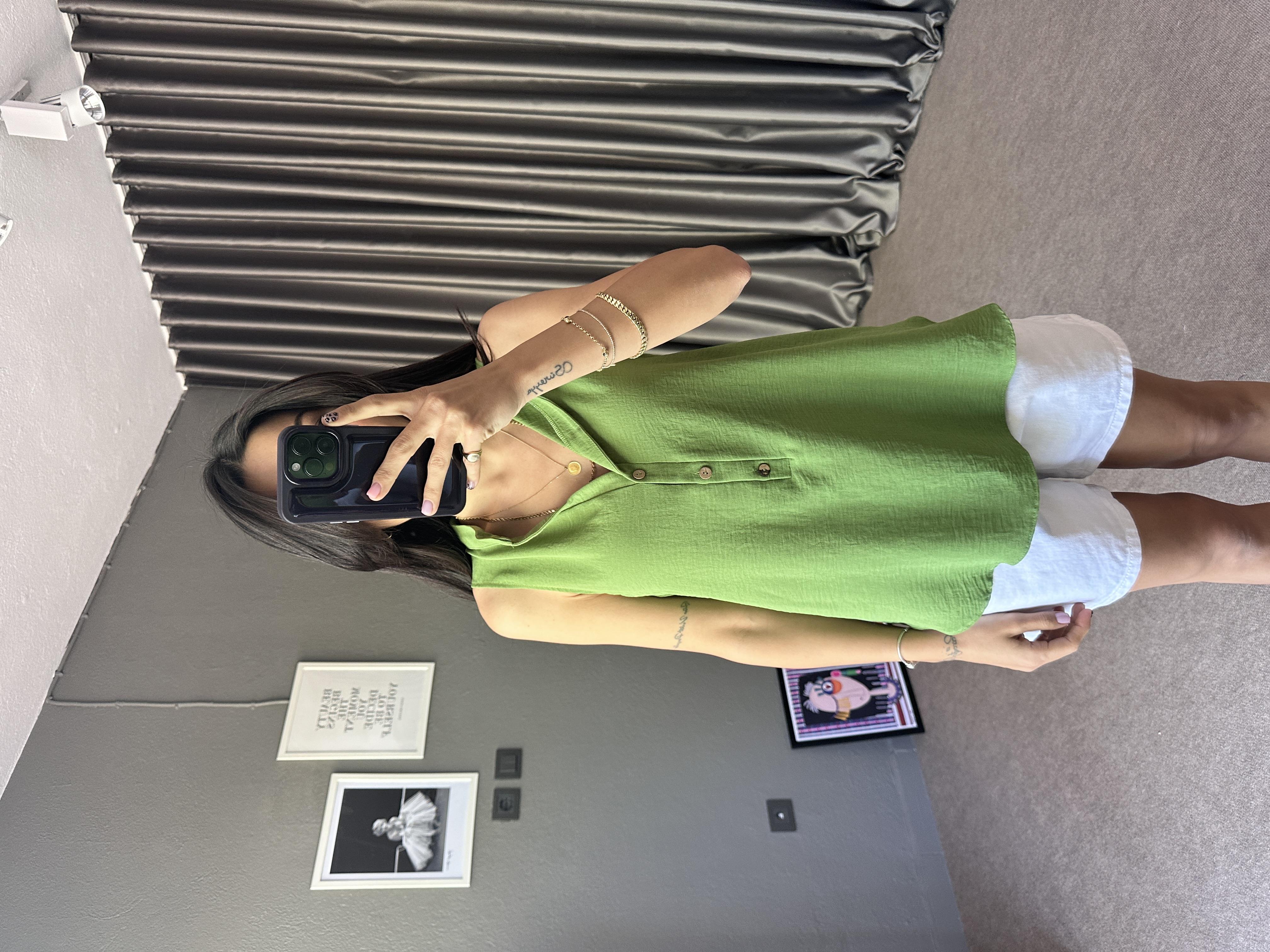 Sıfır Kol Aerobin Yeşil Bluz