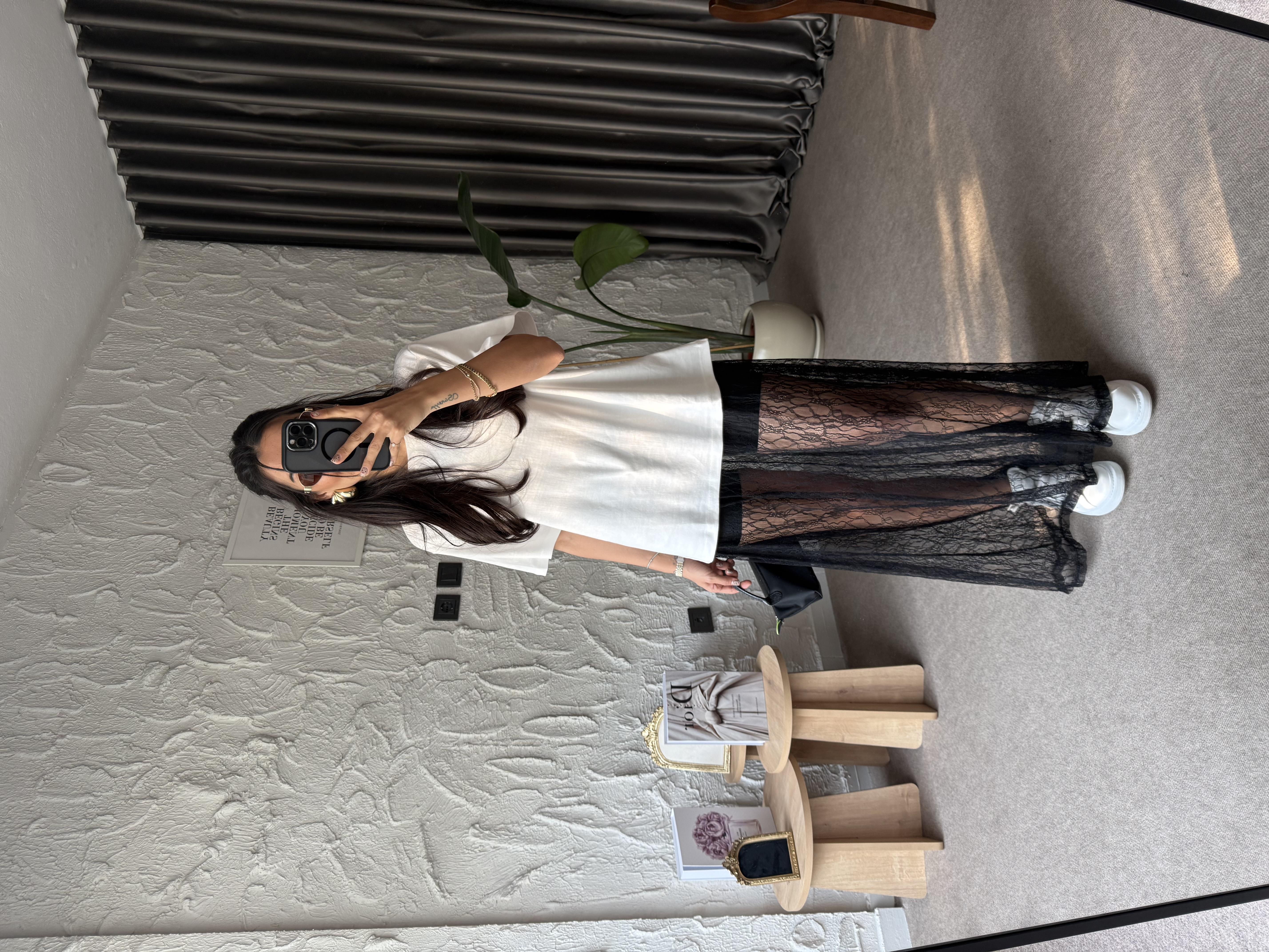 Siyah Dantel Tül Etek