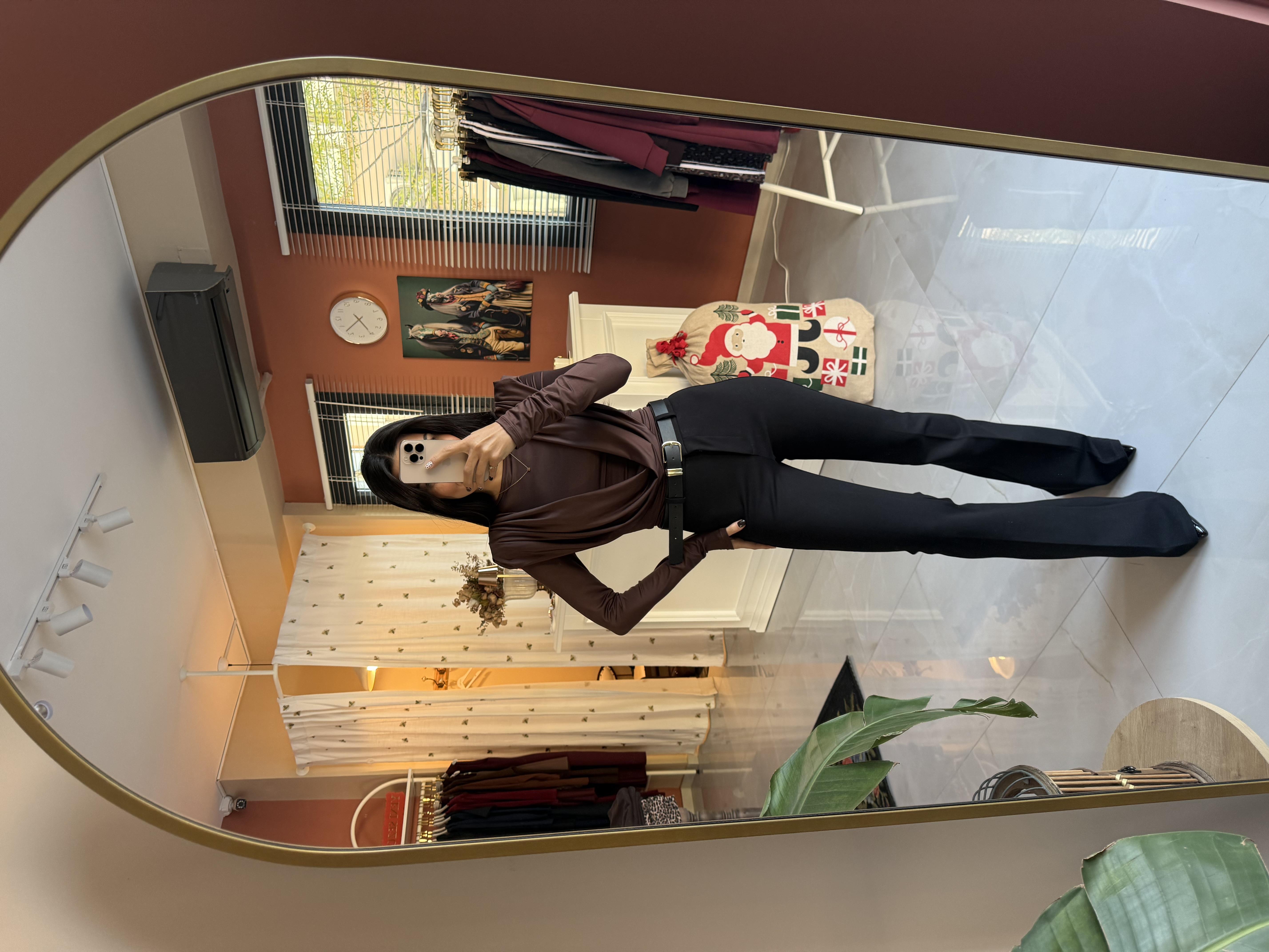 Siyah Kemerli İspanyol Paça Tayt Pantolon