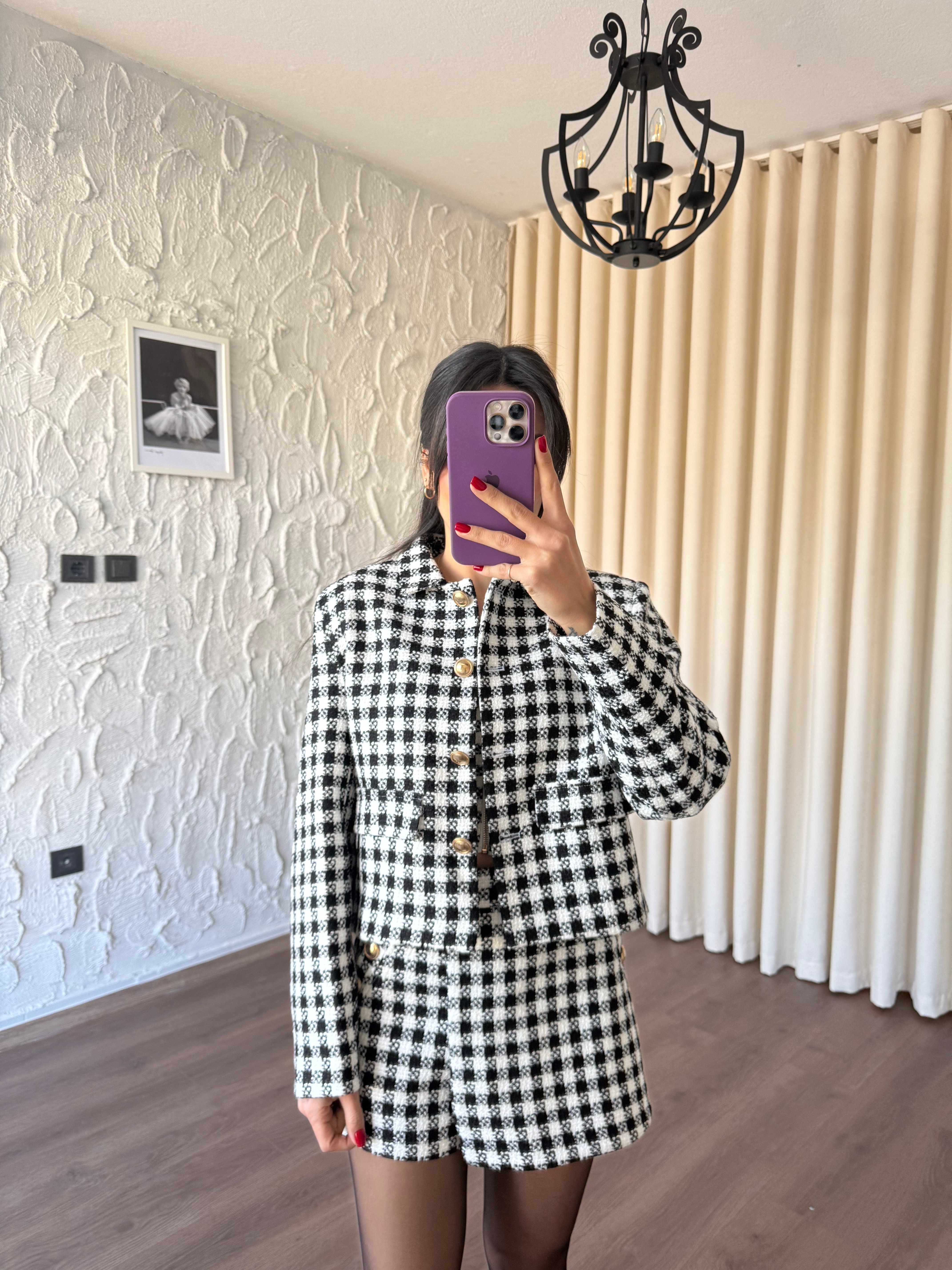 Siyah Pötikareli Tüvit Ceket