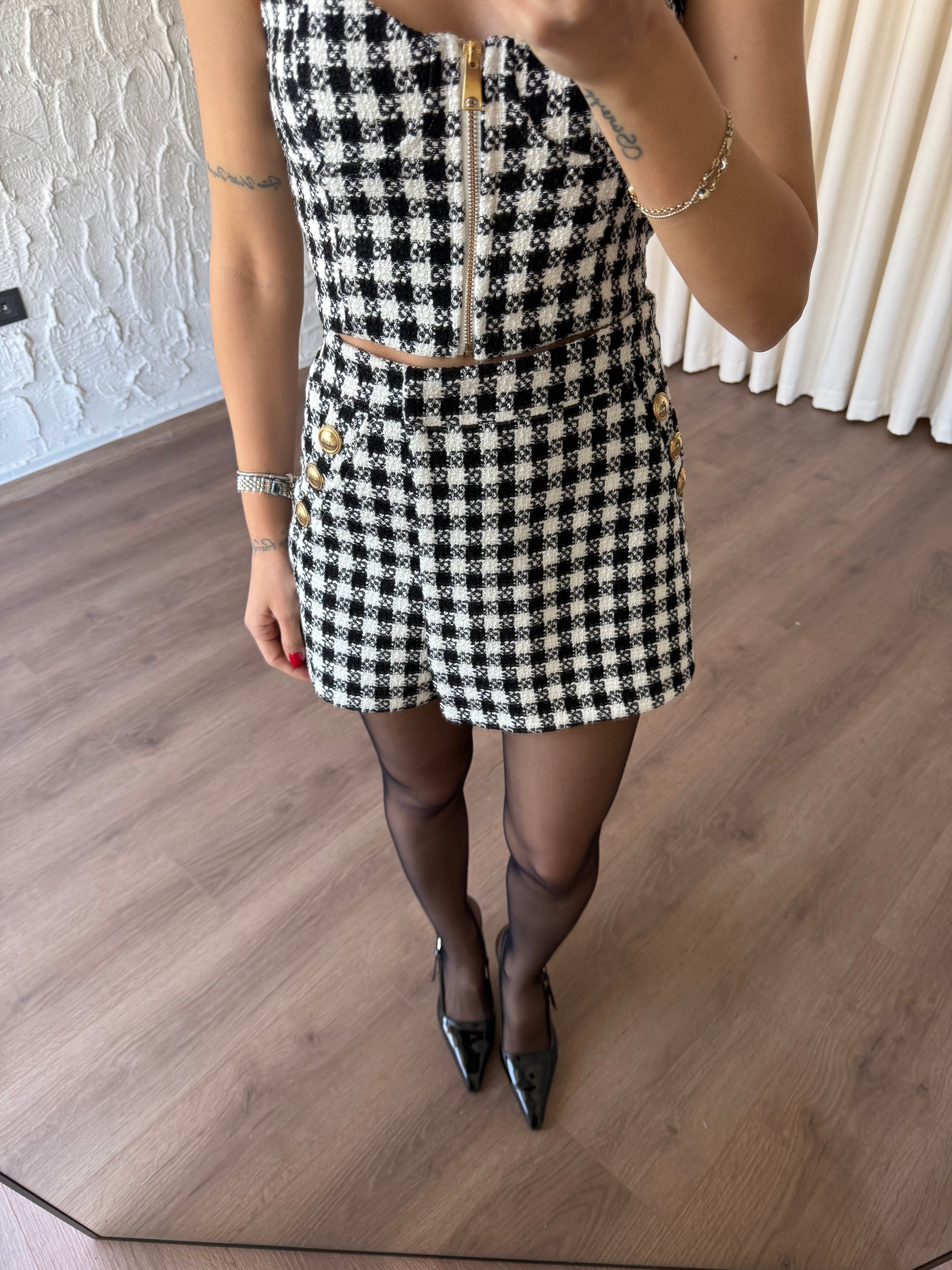 Siyah Pötikareli Tüvit Şort Etek