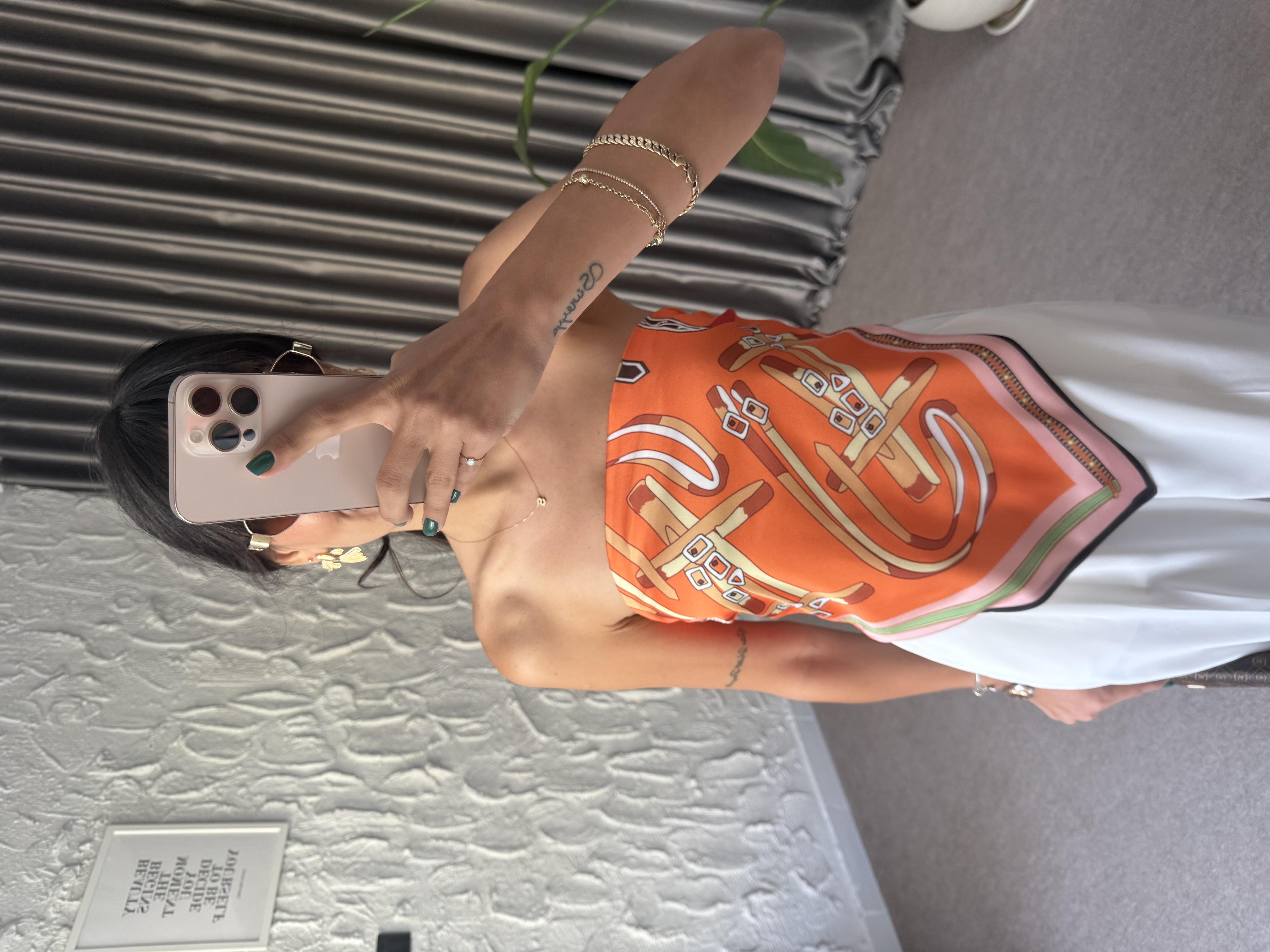 Straplez Sırt Bağlamalı Bluz - Turuncu