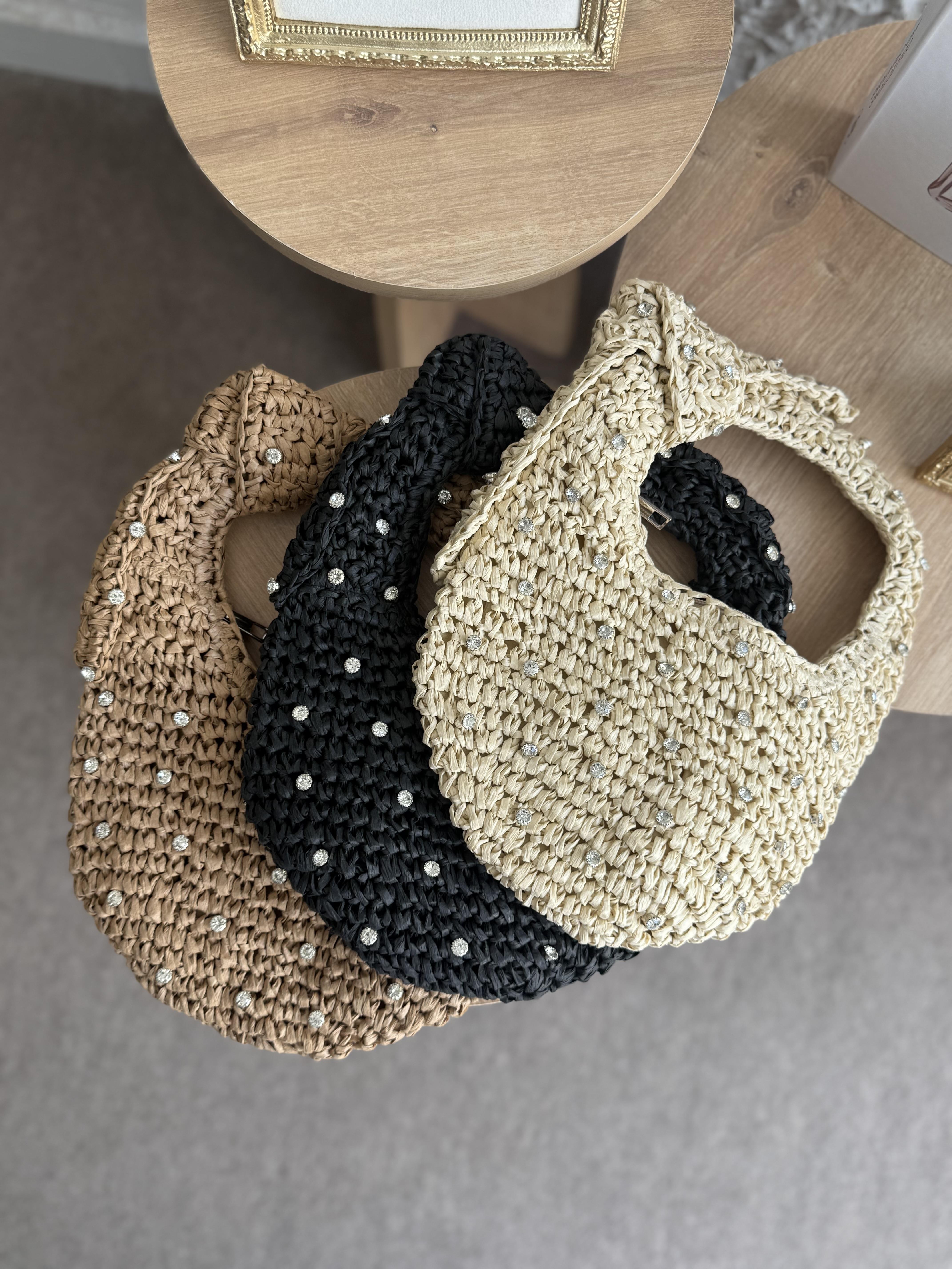Taşlı Mini Hasır Çanta - Camel · 3