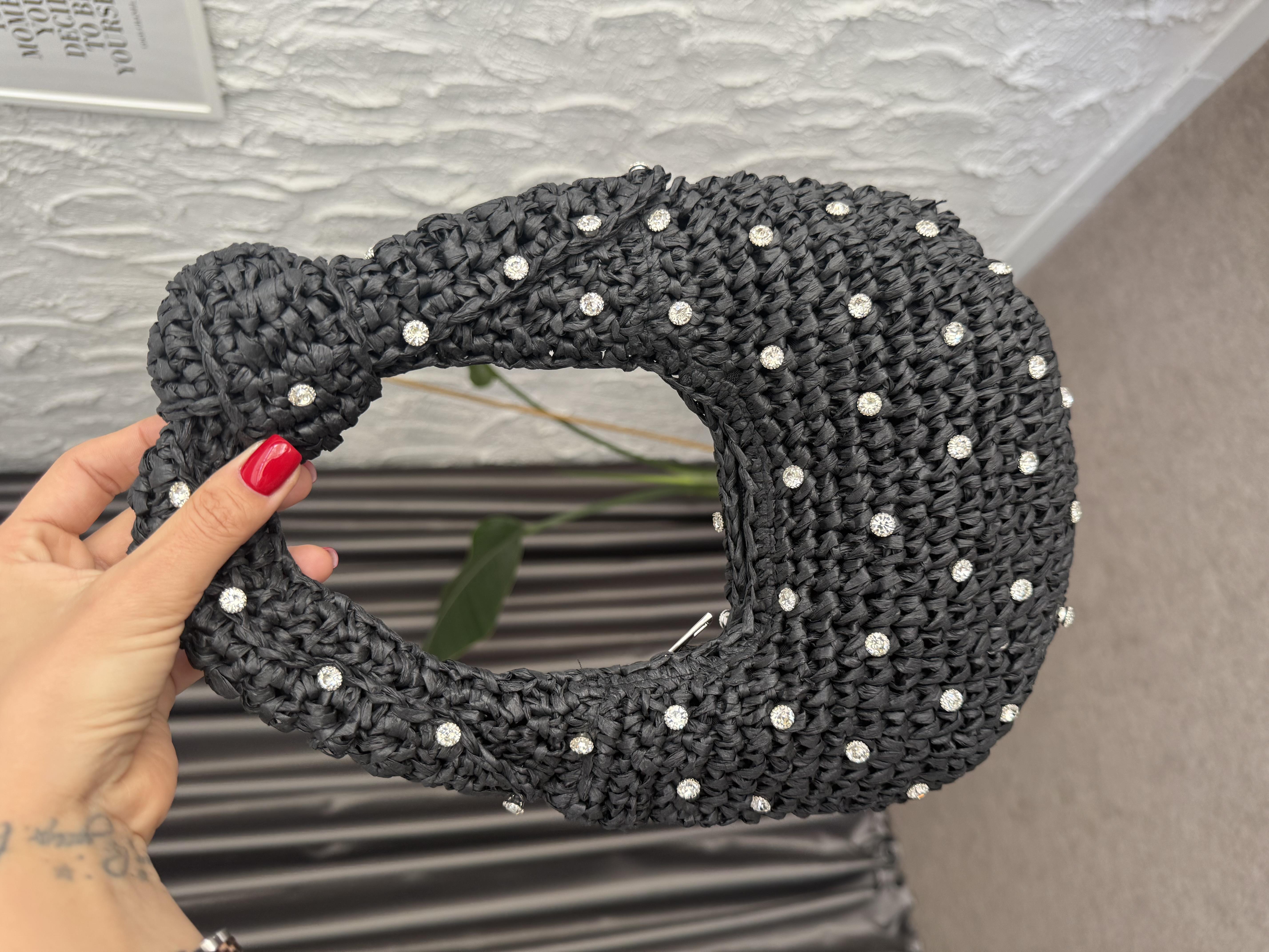 Taşlı Mini Hasır Çanta - Siyah · 3