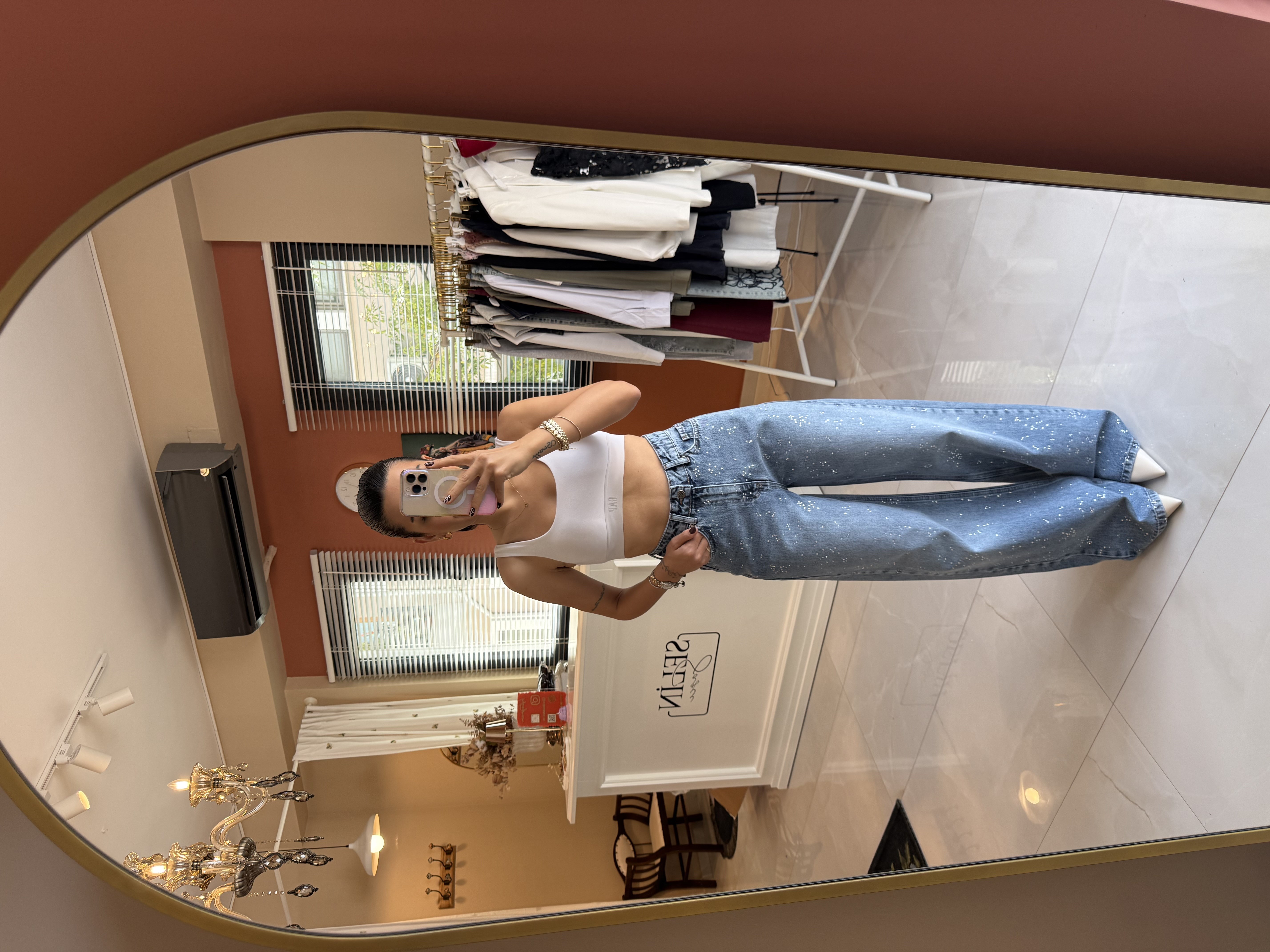 Taşlı Wide Leg Yüksek Bel Jean