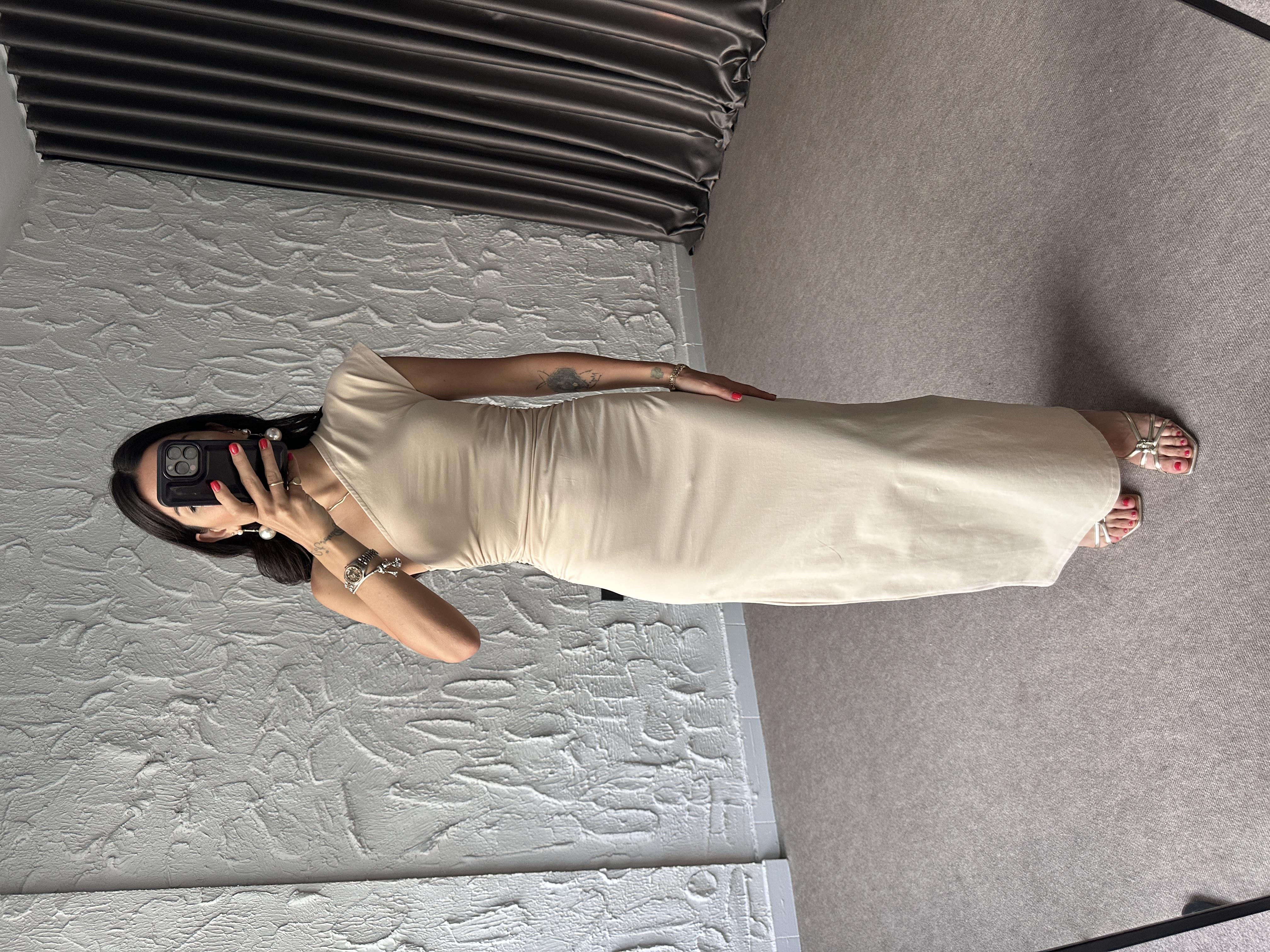 Tek Omuz Drape Detaylı Uzun Elbise