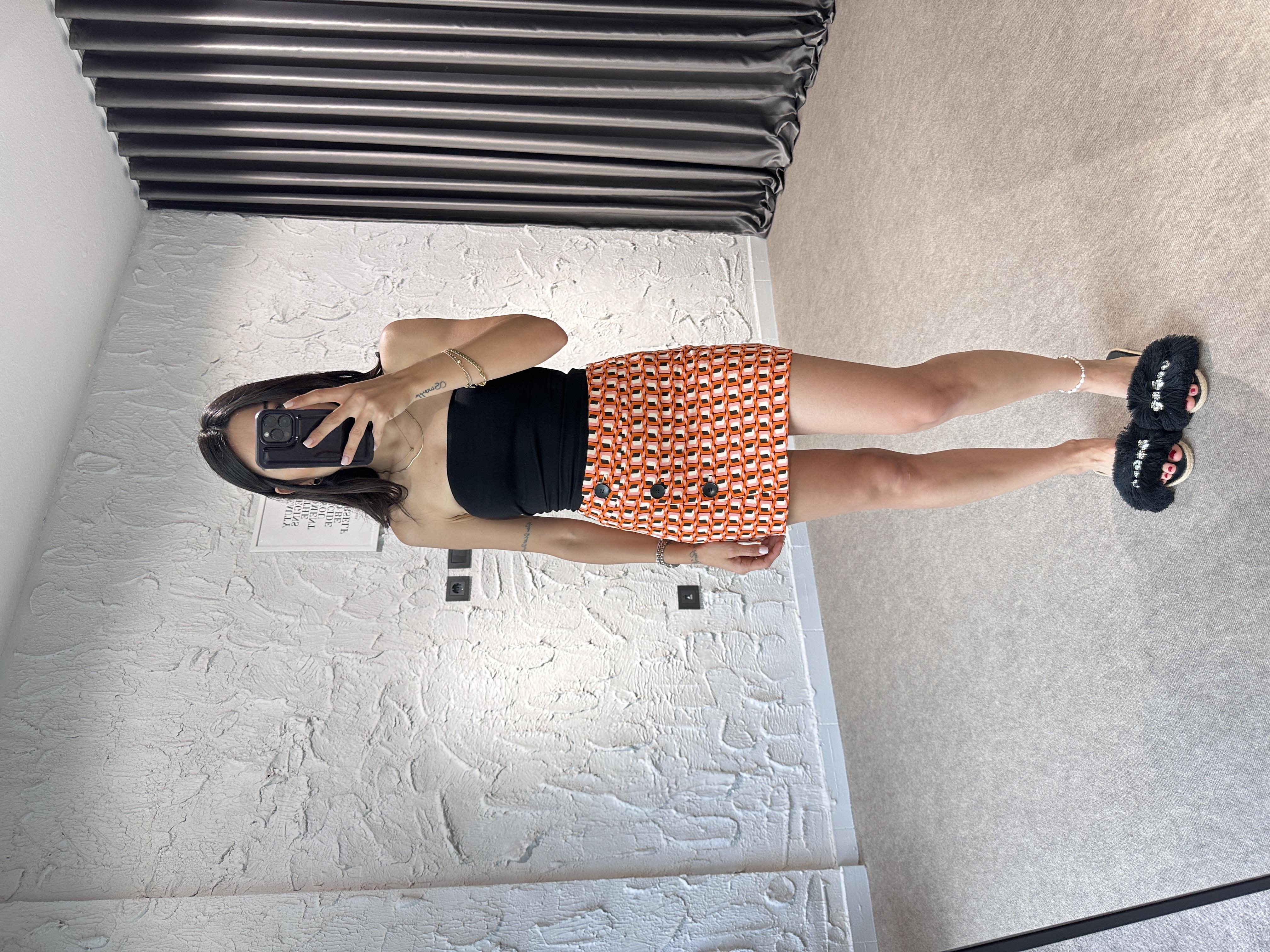 Turuncu Geo Mini Etek