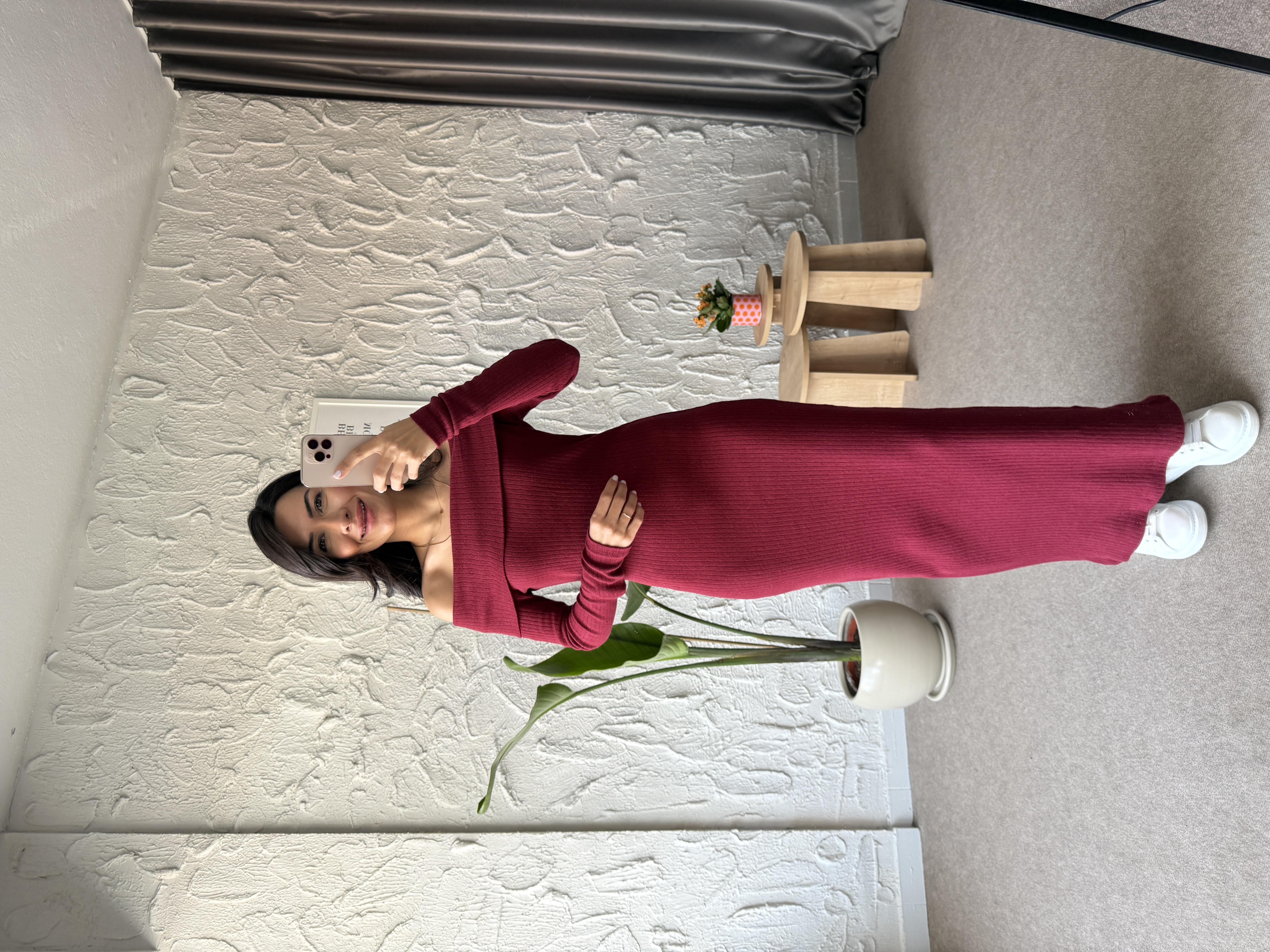 Vala Şardonlu Kaşkorse Bordo Elbise