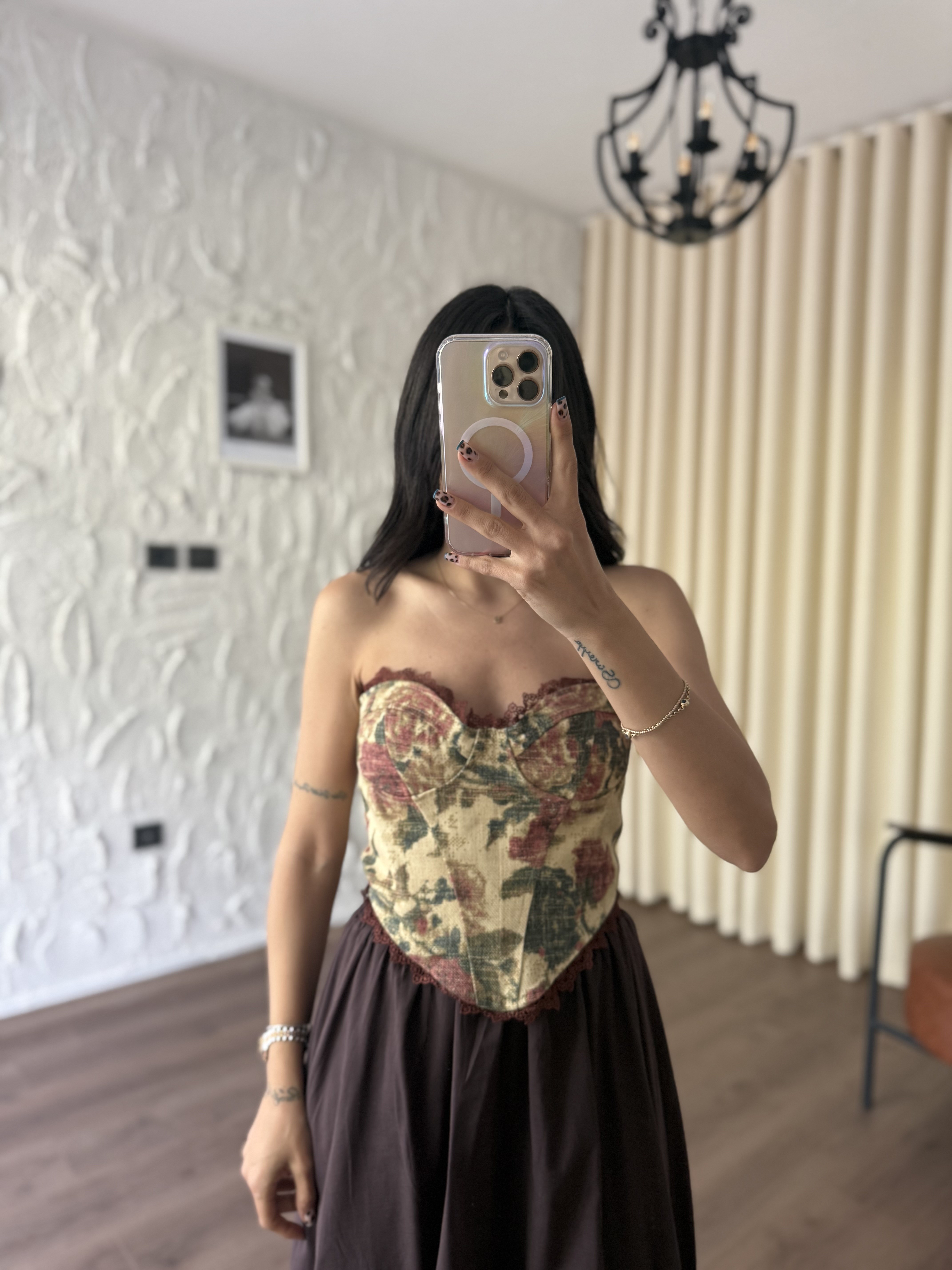 Vintage Çiçek Desenli Korse