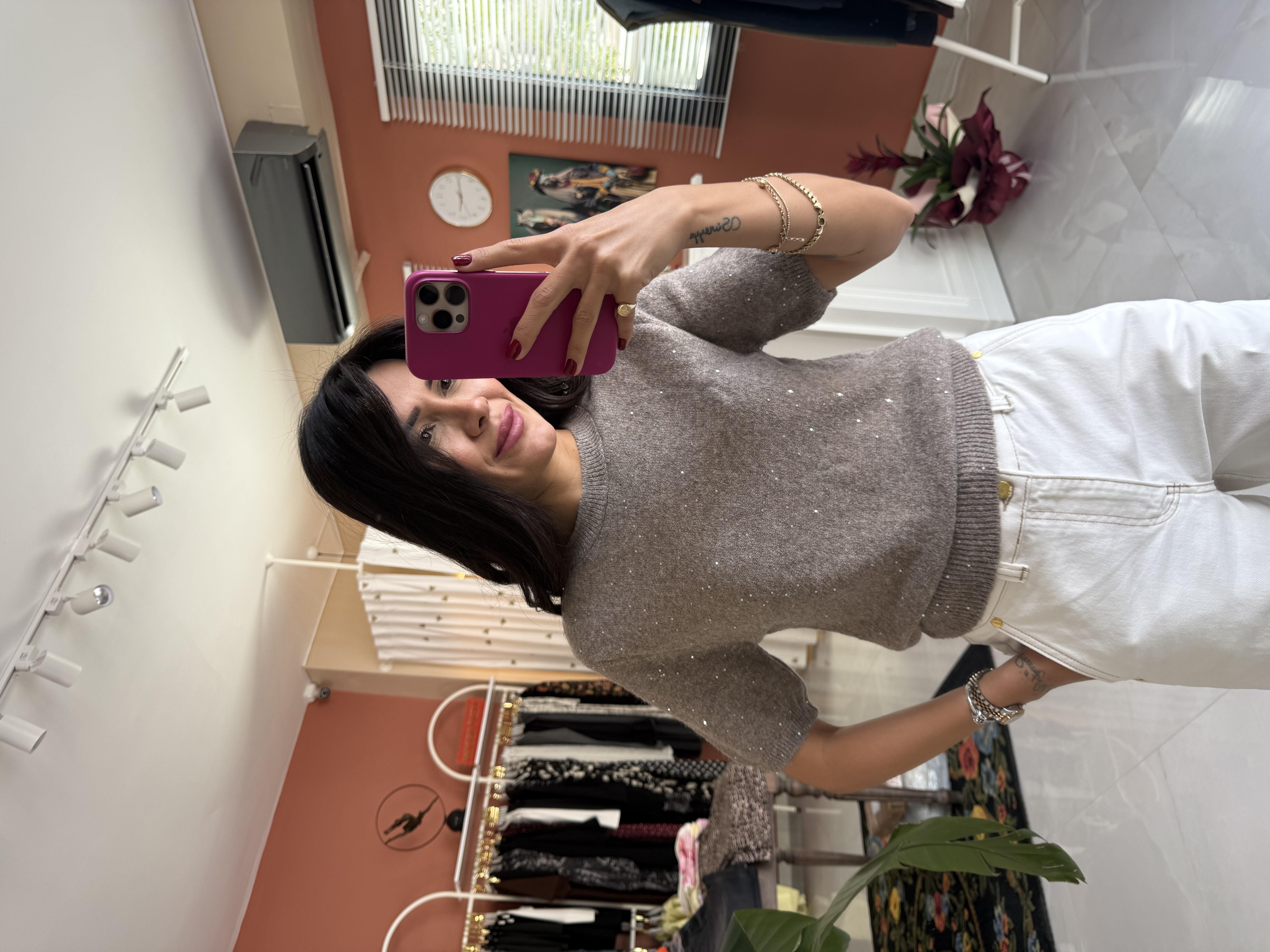 Vizon Pırıltılı Kısa Kol Triko