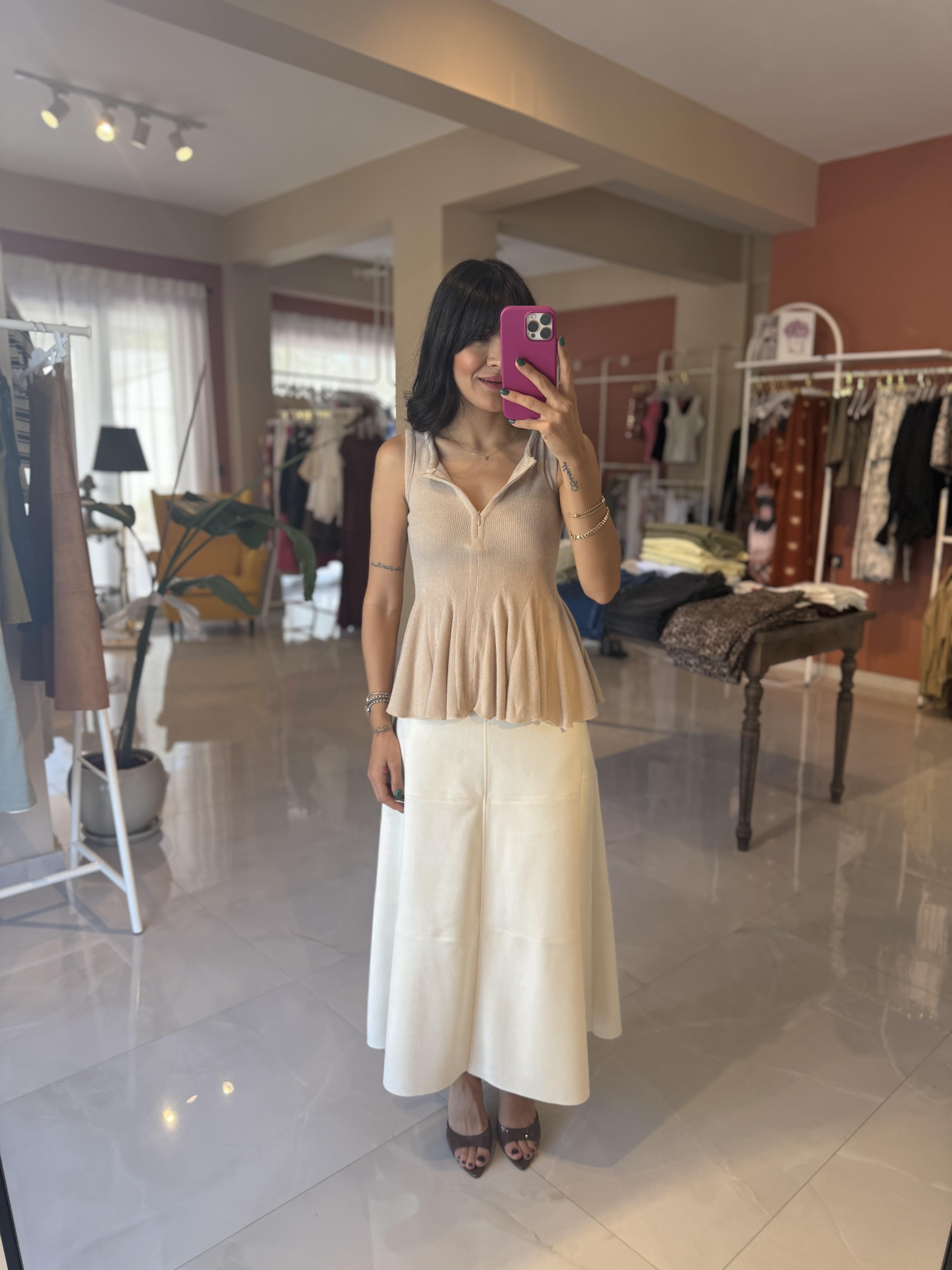 Volanlı Fermuar Detaylı Triko Bluz - Krem · 3
