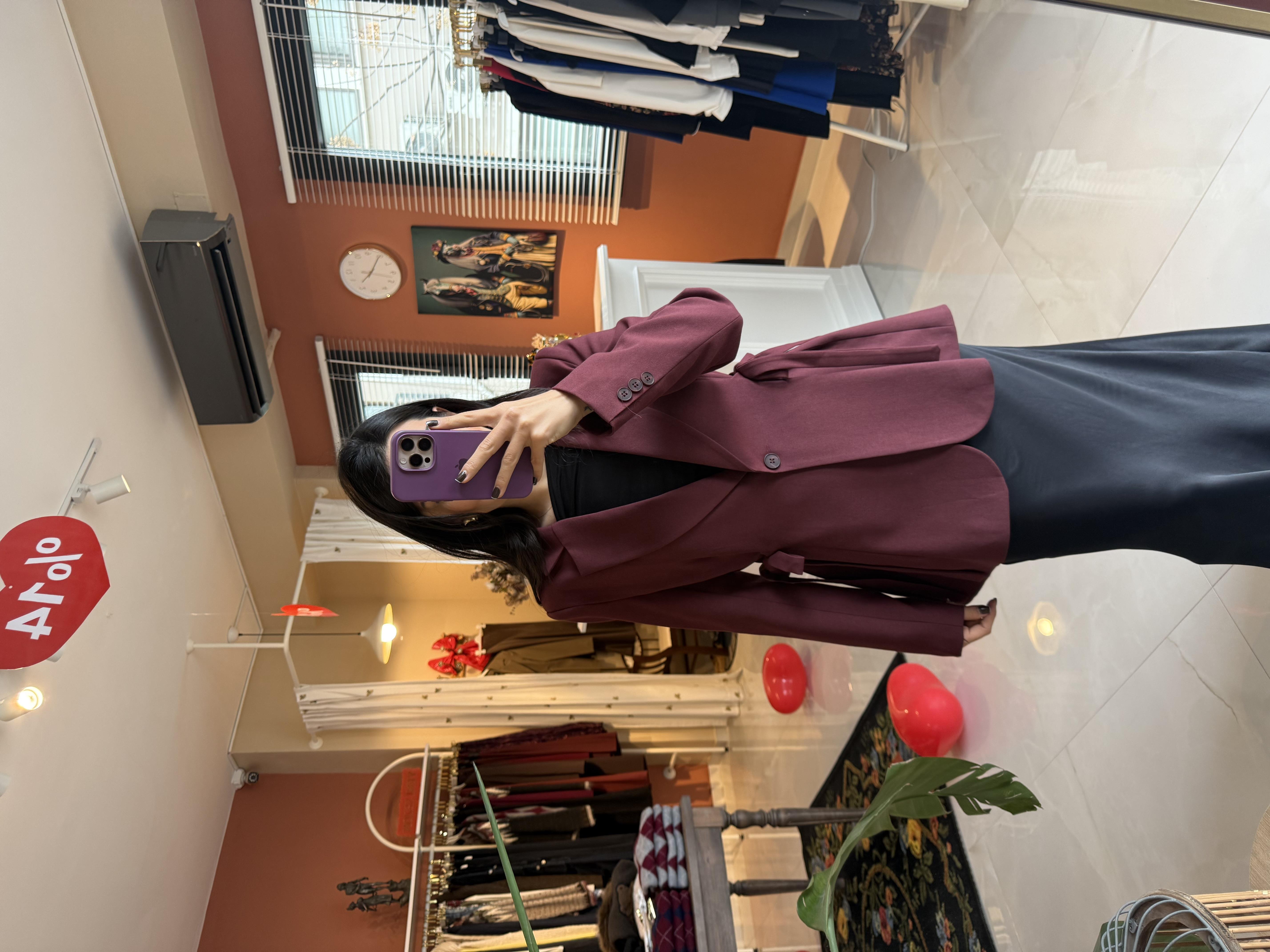 Yandan Bağlamalı Vatkalı Bordo Blazer Ceket