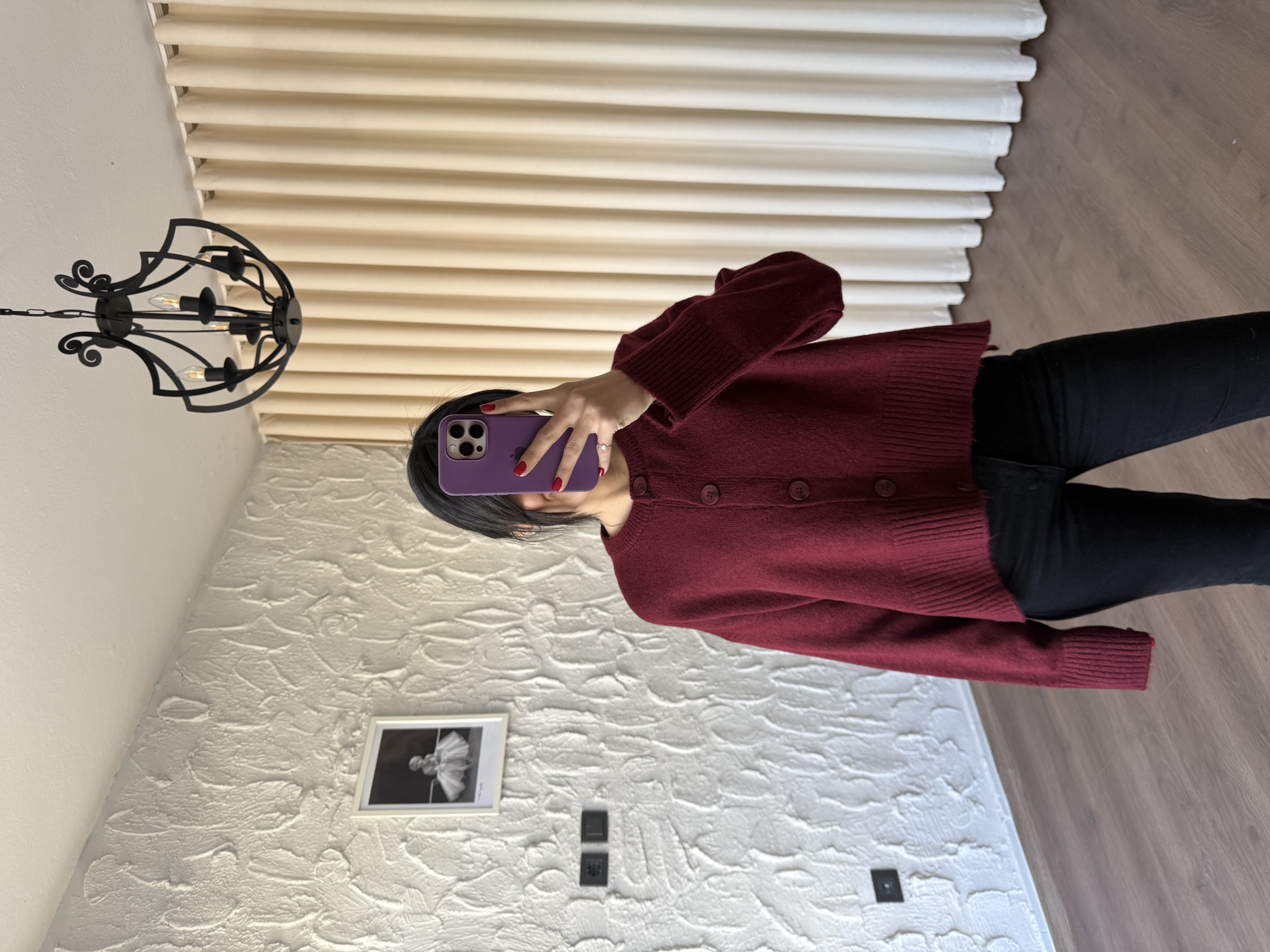 Yandan Yırtmaçlı Bordo Hırka