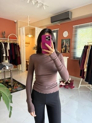 Yarım Balıkçı Yaka Kahve Bluz