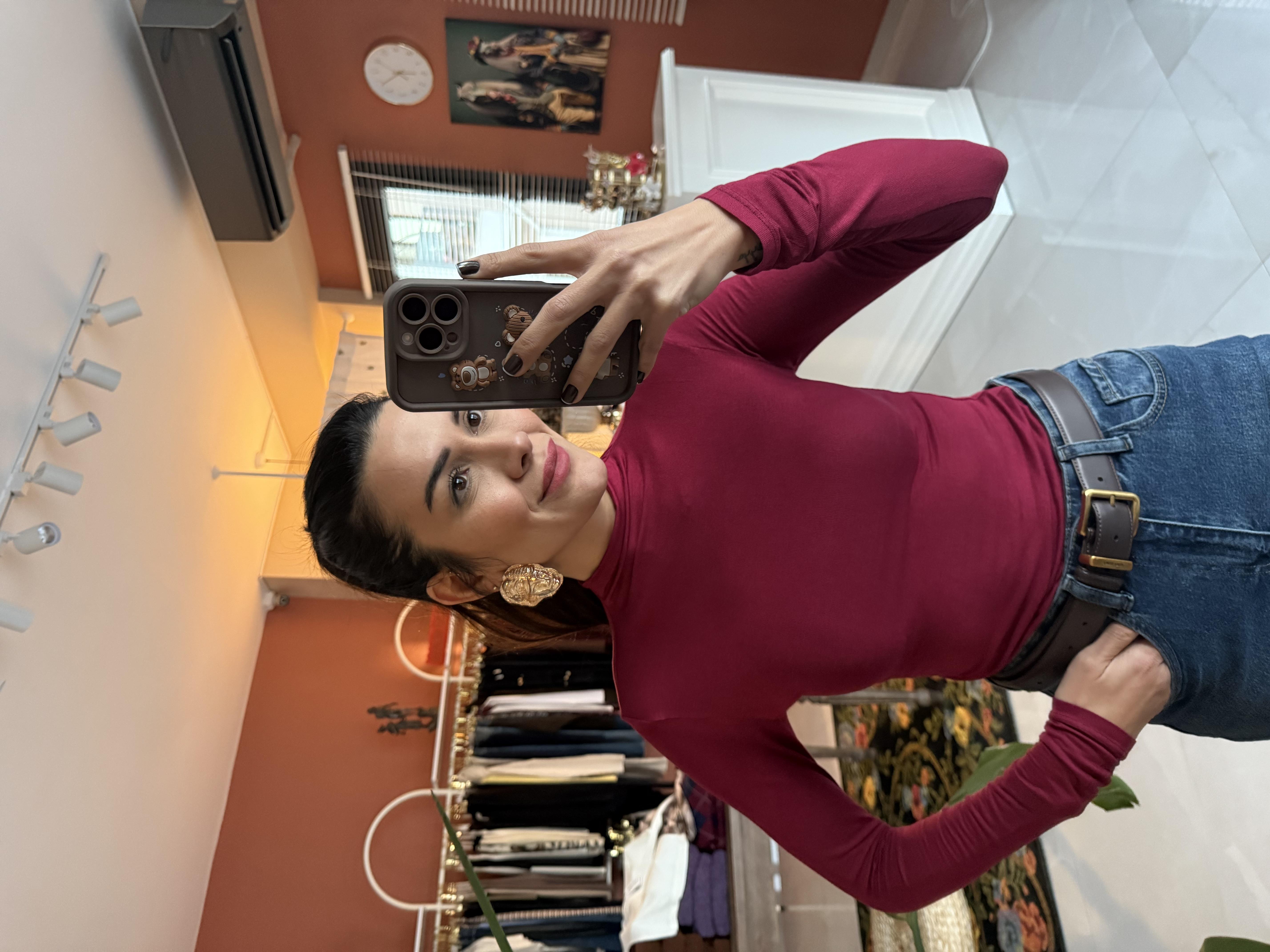 Yarım Balıkçı Yaka Transparan Bordo Body