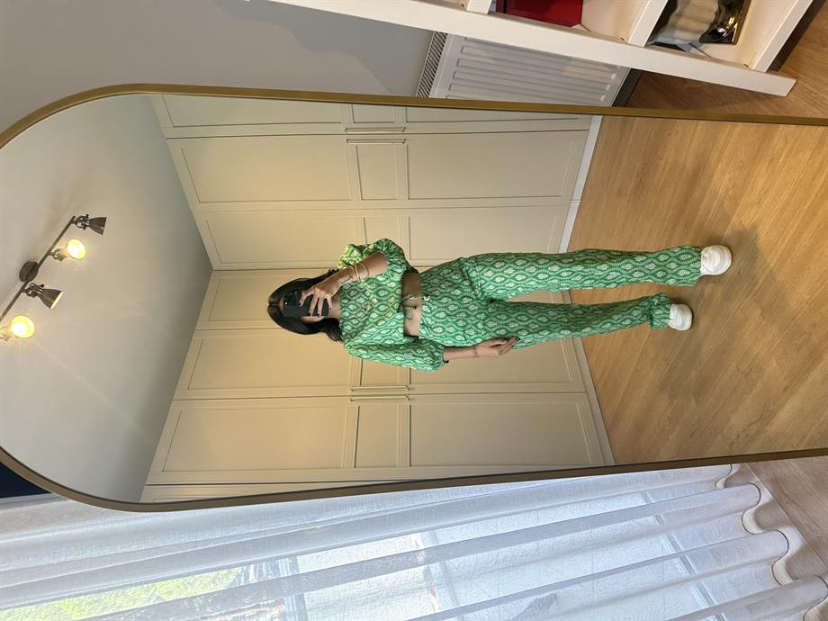 Yeşil Desen Bel Bağlamalı Takım