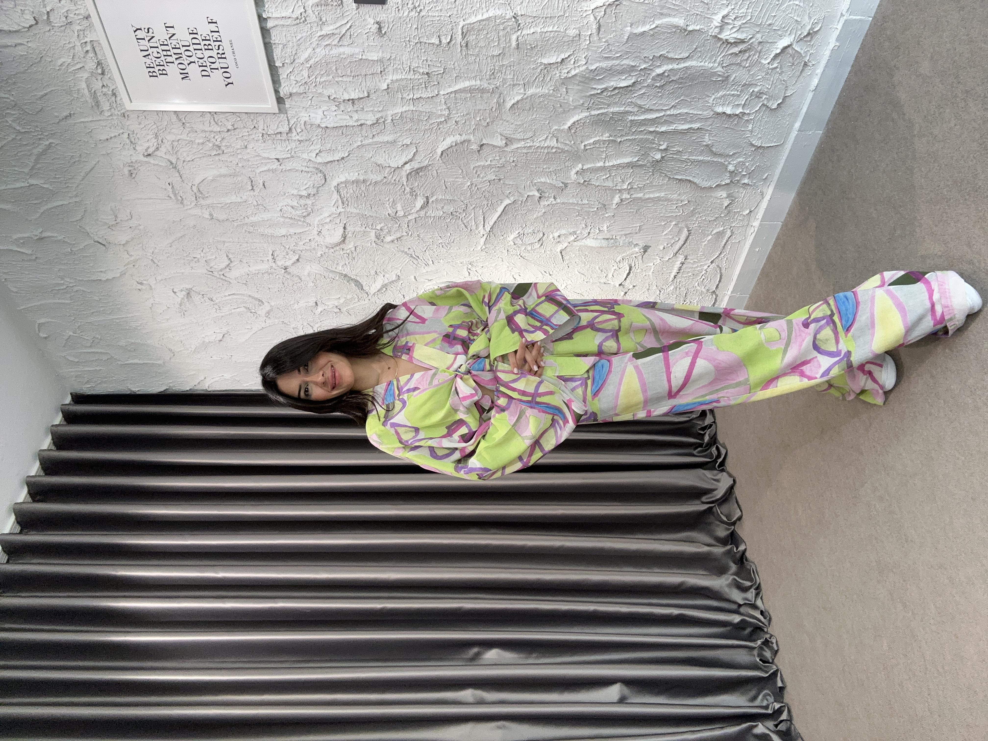 Yeşil Desenli Kimono-Pantolon