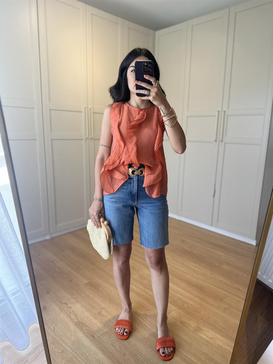 ZR Açık Mavi Yüksek Bel Kot Şort