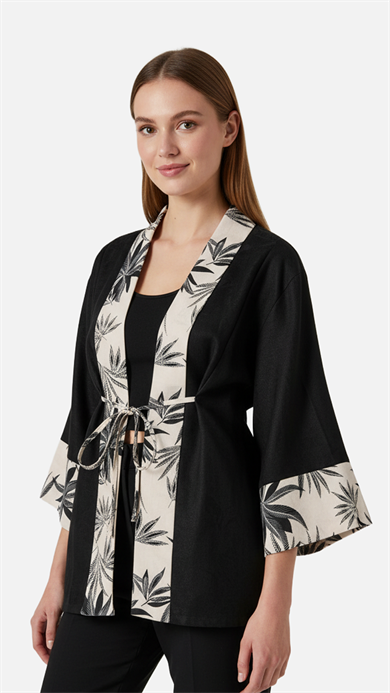 Siyah Keten Kimono