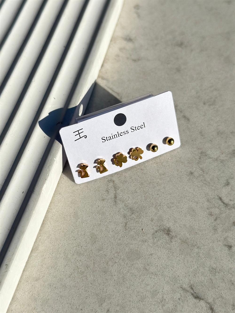 Çelik 6'lı Küpe gold