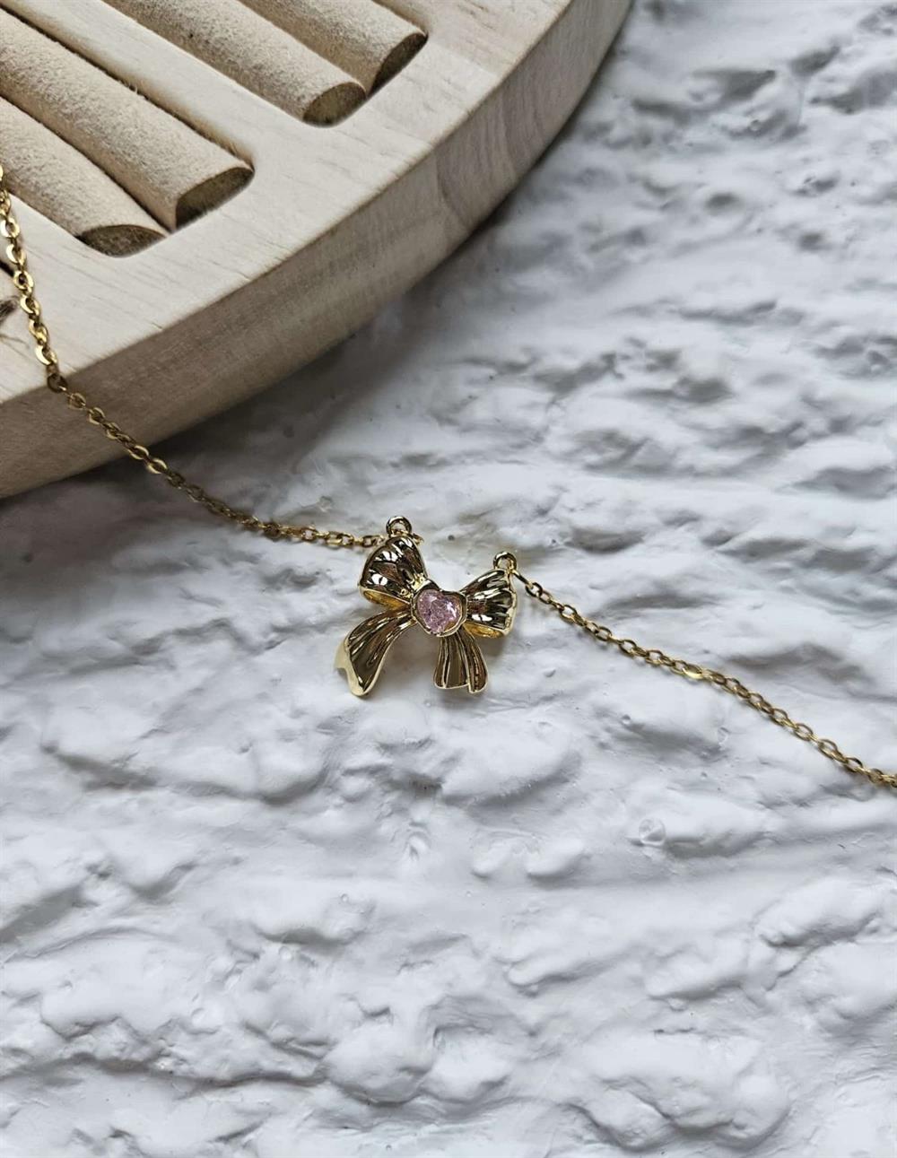 ÇELİK BRACELET GOLD PLATED PEMBE TAŞLI