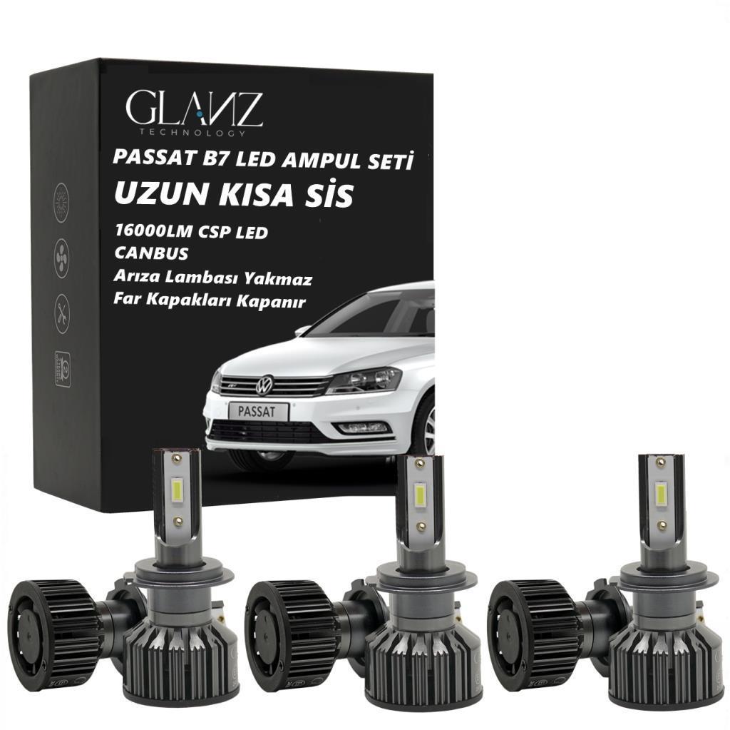 Glanz Passat B7 Şimşek Etkili Mini Csp 16000LM Beyaz Led Xenon Far Ampul Seti Uzun Kısa Sis