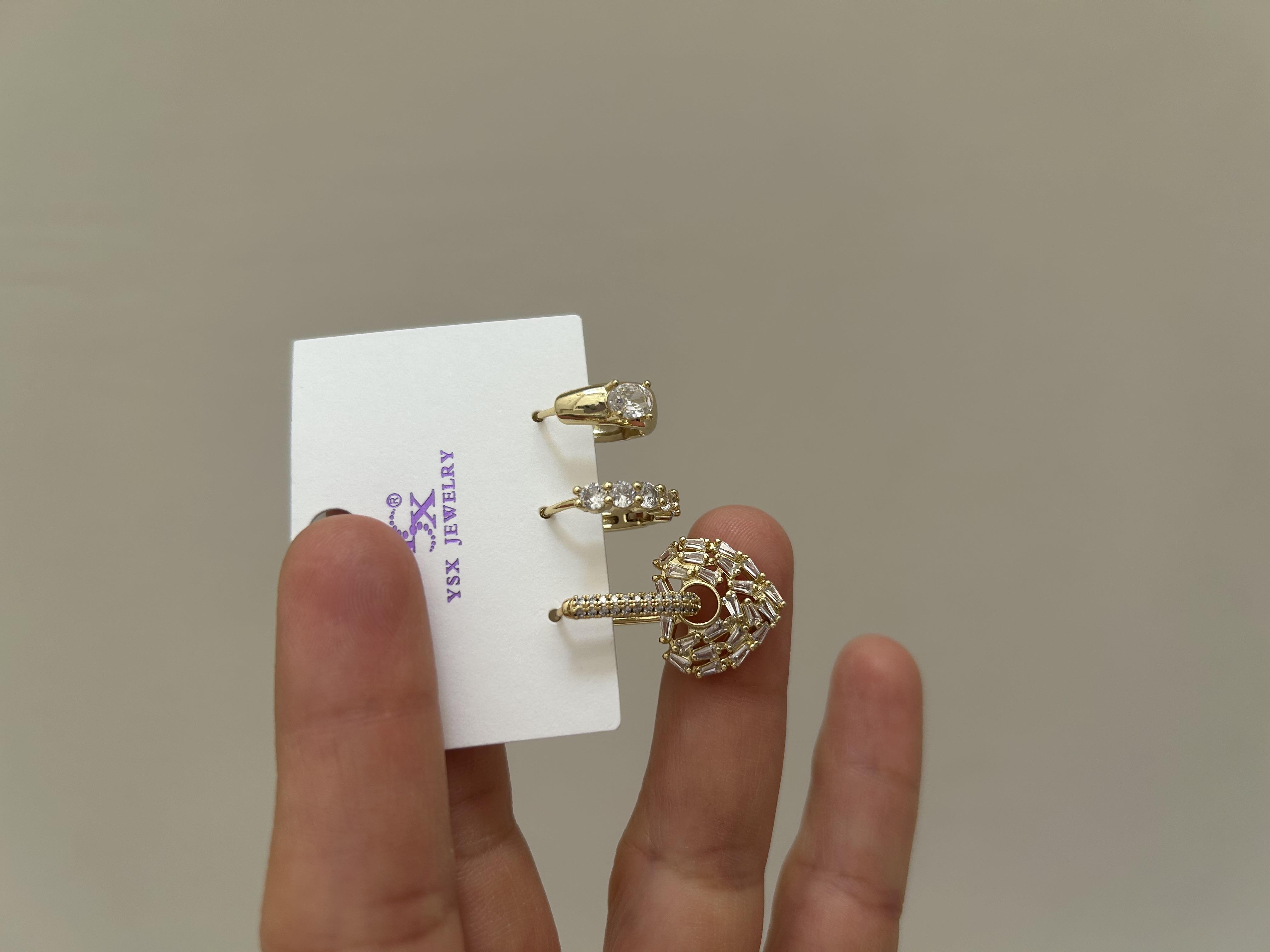 Kalpli taşlı üçlü küpe seti