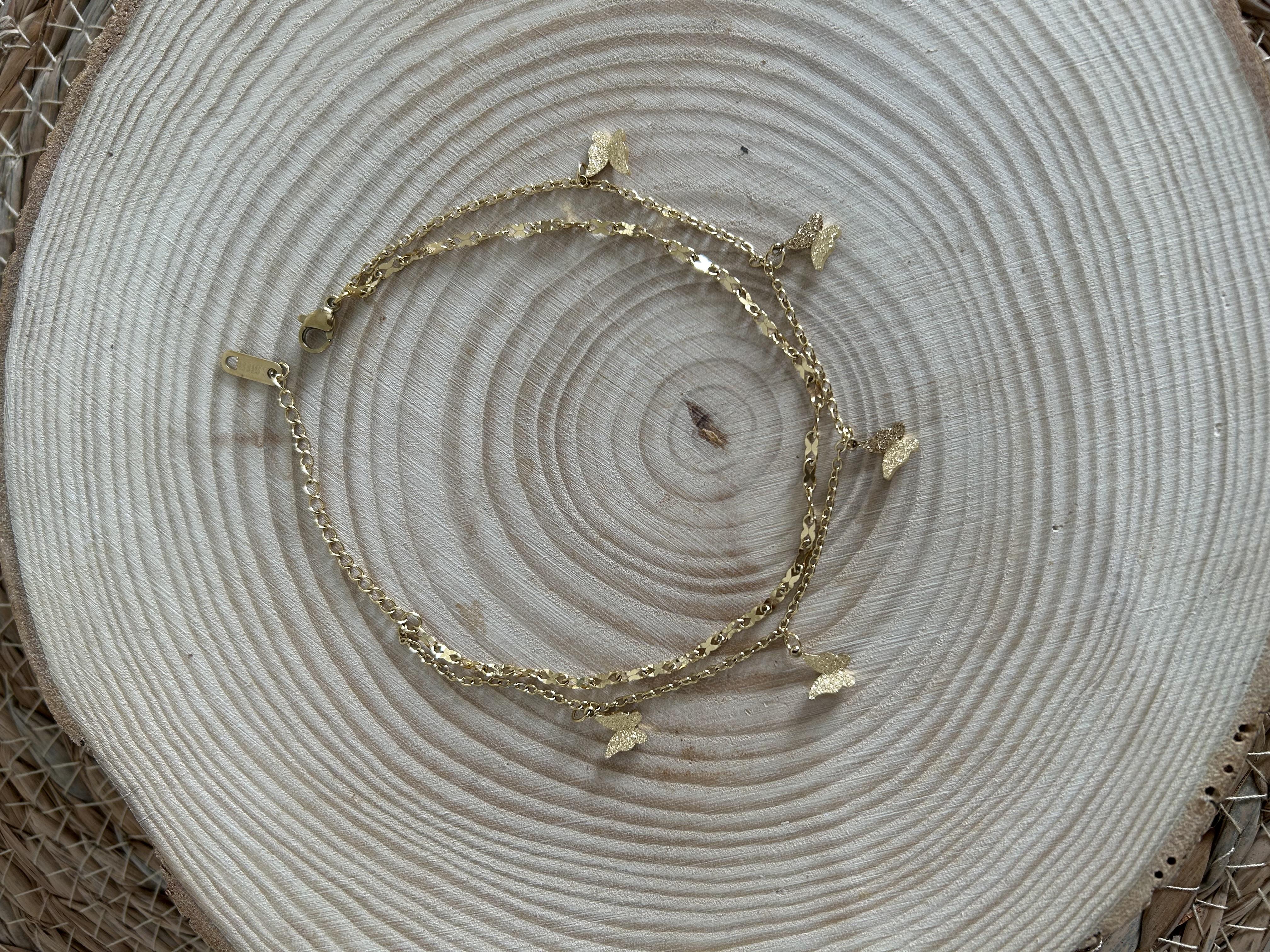 Kelebekli çift zincir çelik halhal