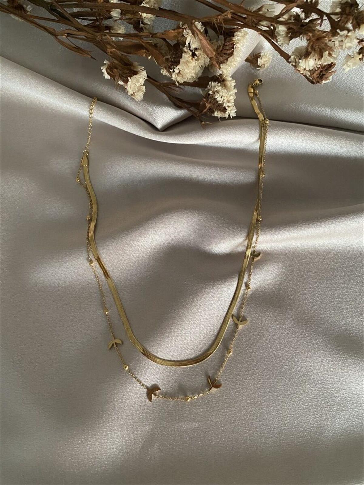 Kuşlu kolye çift zincir model