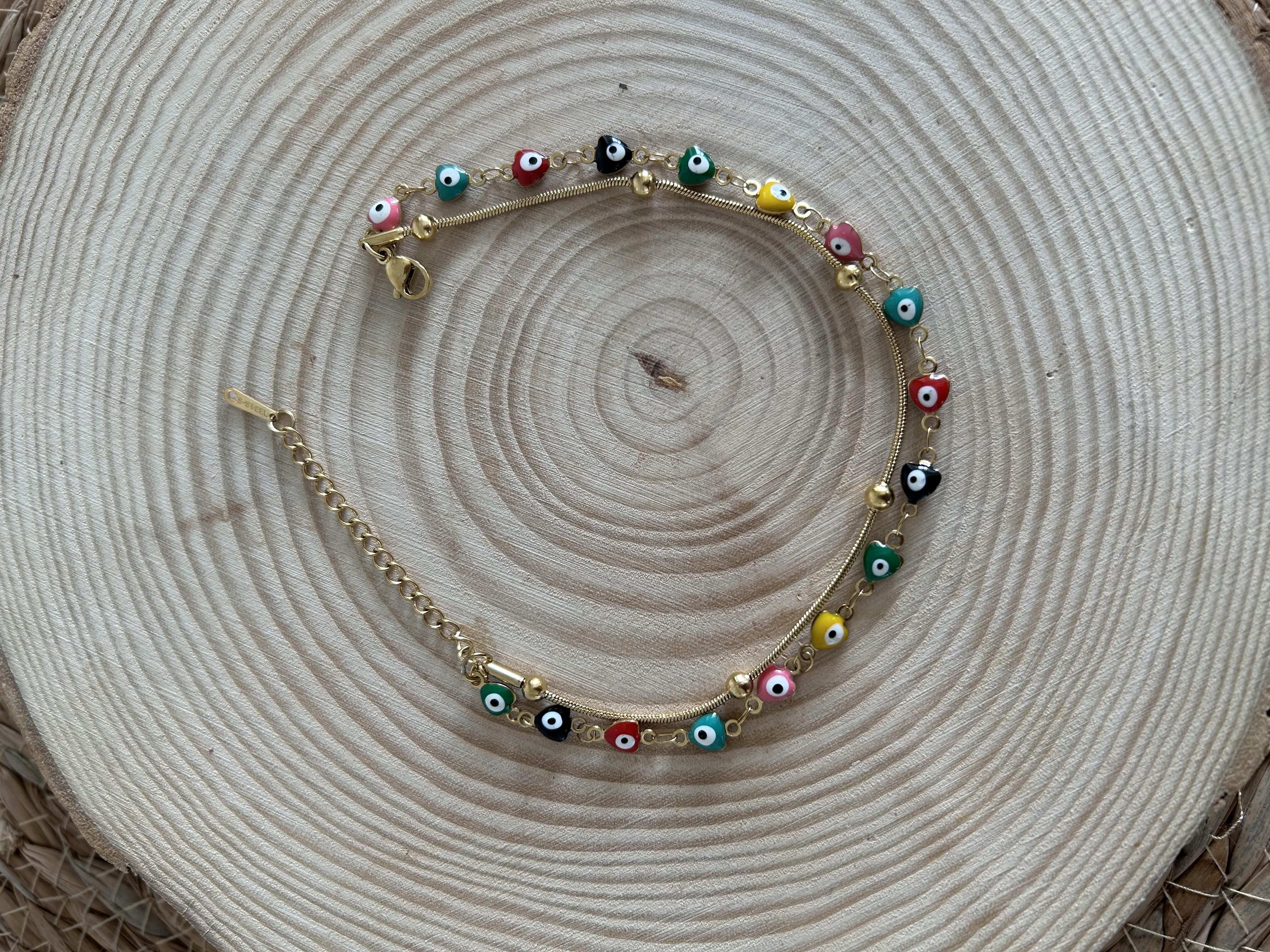 Mineli çift zincir Çelik halhal 