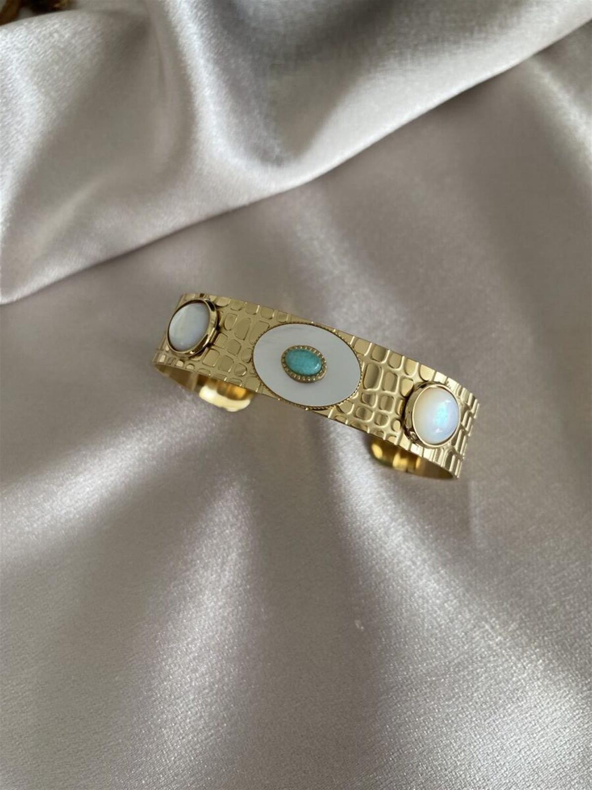 Sedef taşlı çelik kol aksesuarı