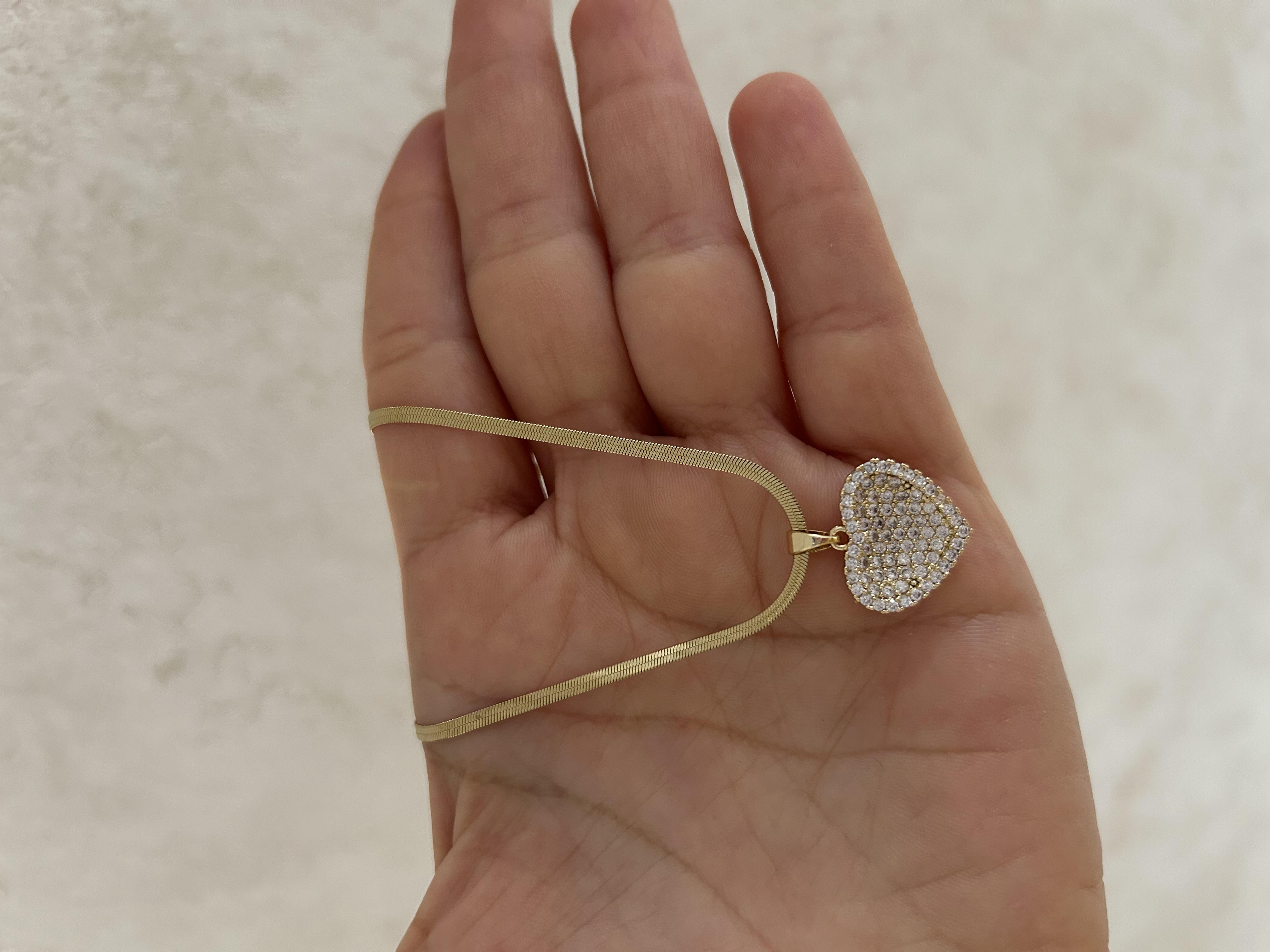 Taşlı kalpli çelik kolye 