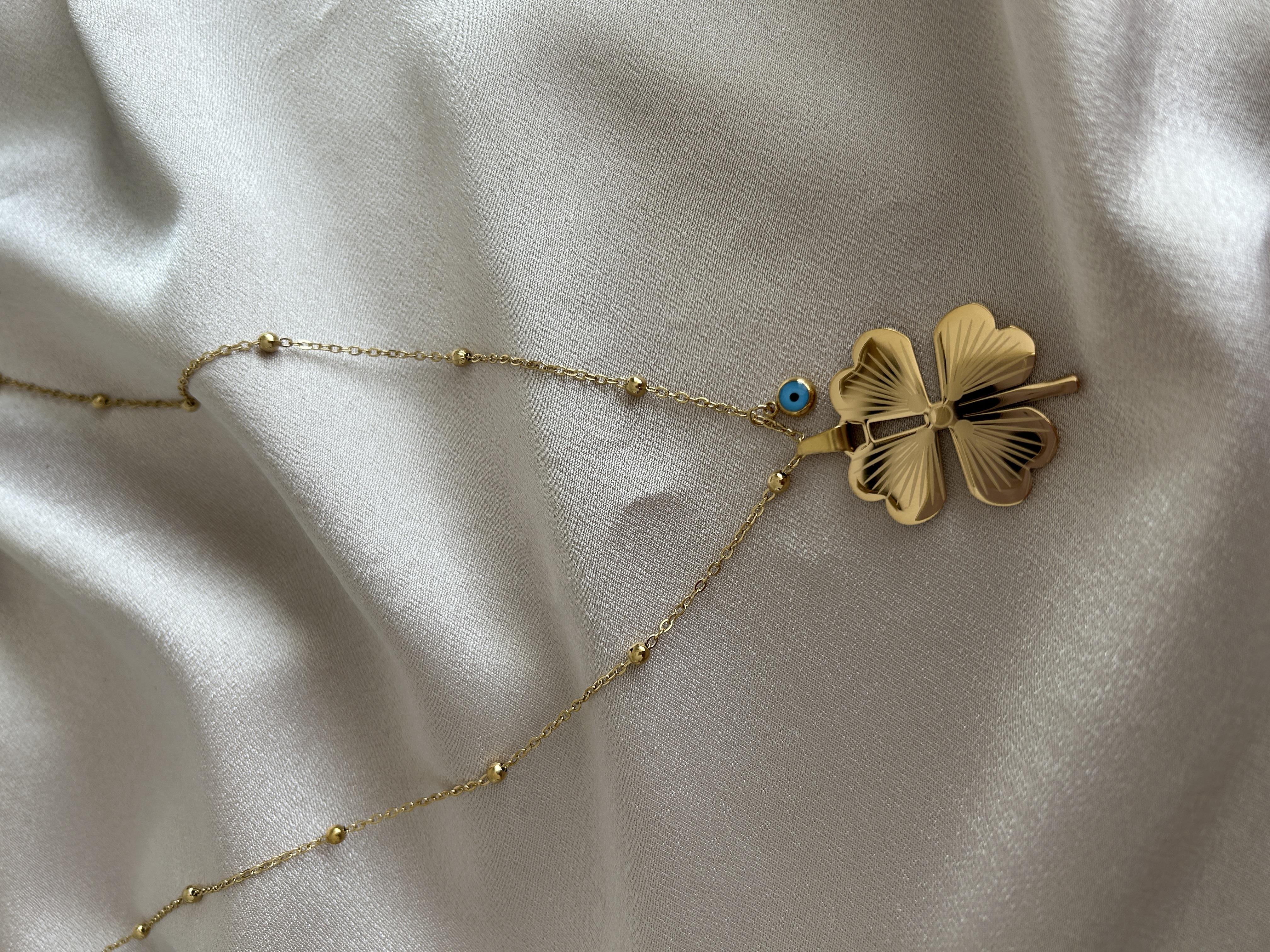 Yonca nazarlı topçuklu kolye 60cm