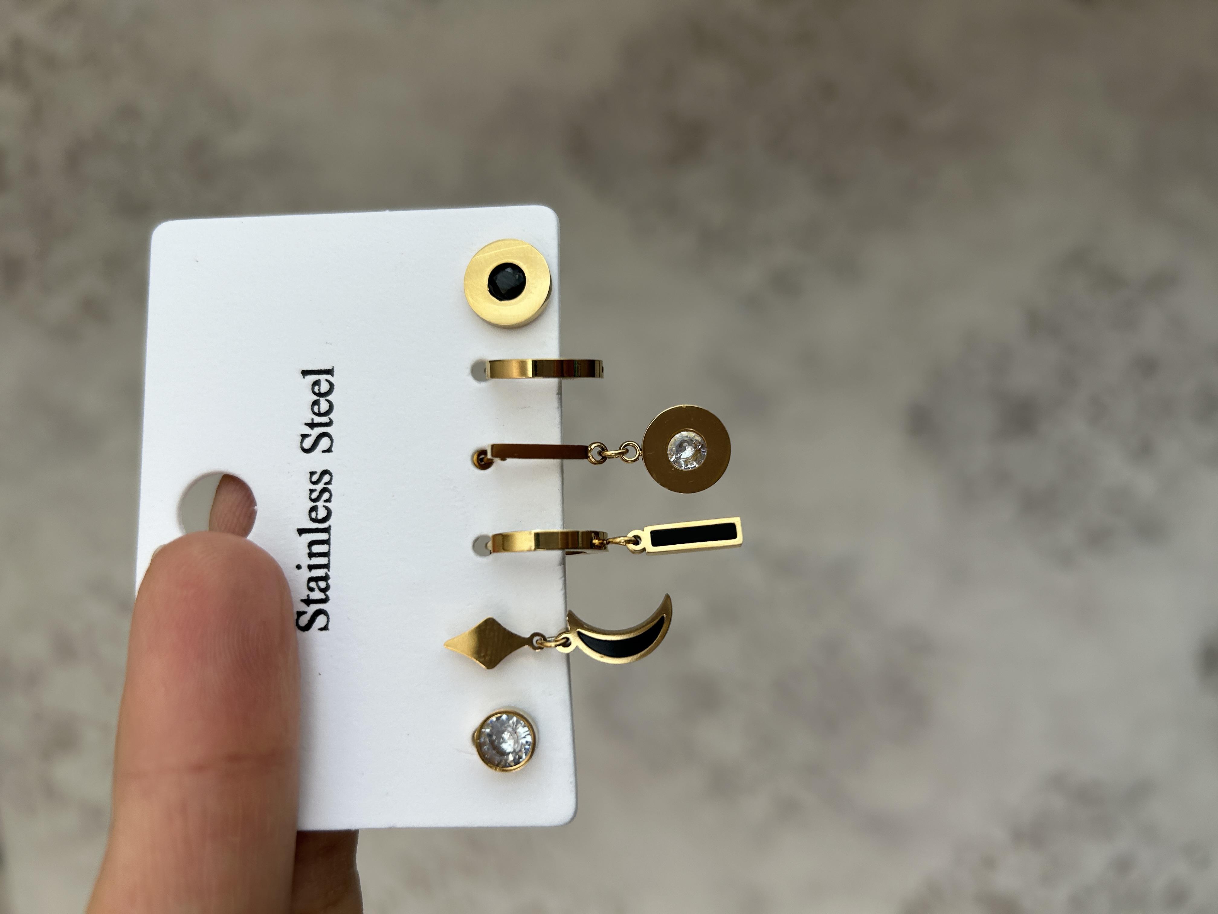 Ay model taşlı çoklu küpe 