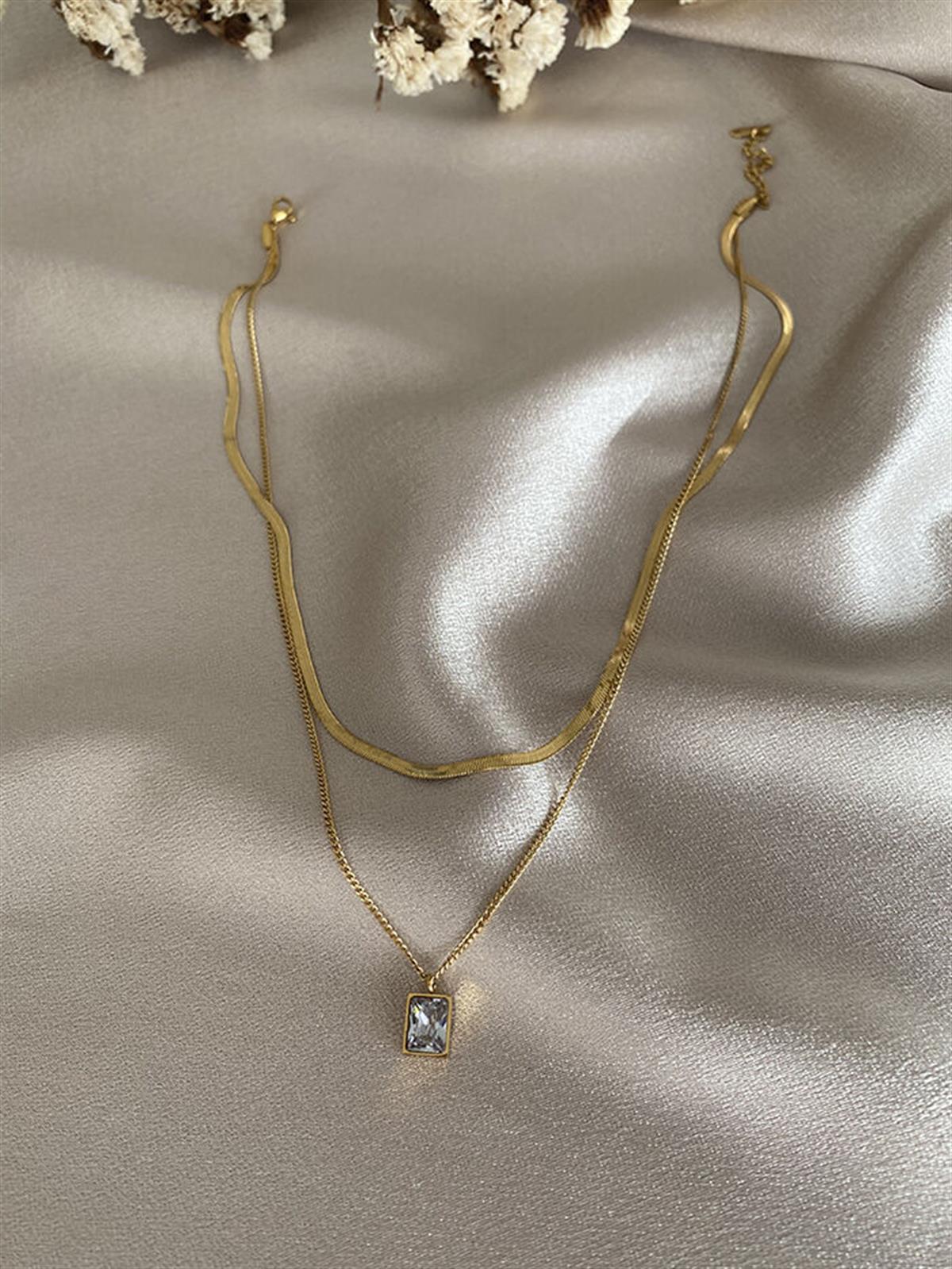 Baget Taşlı İkili Kolye