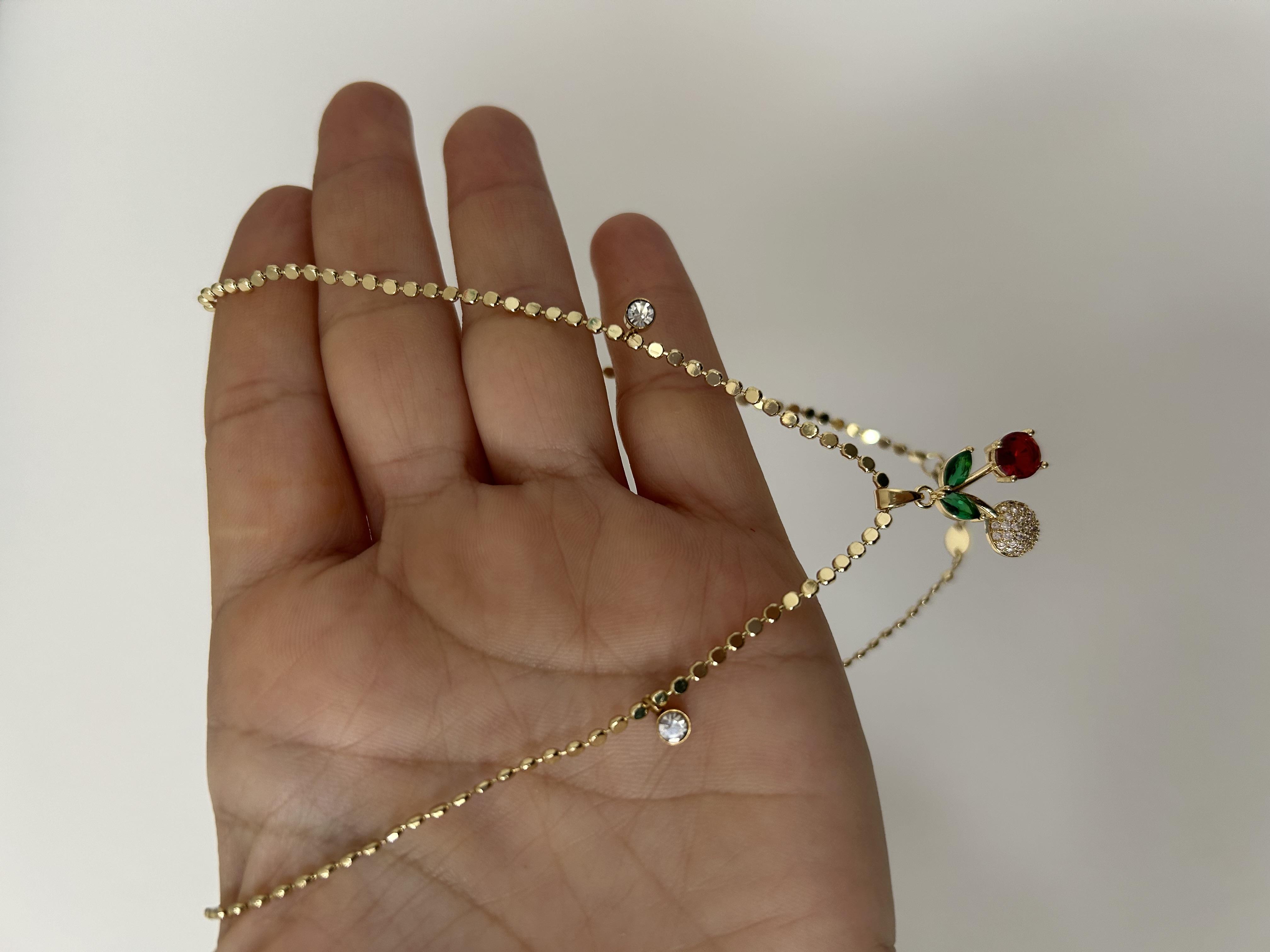 Ezme pul kirazlı 14k kolye