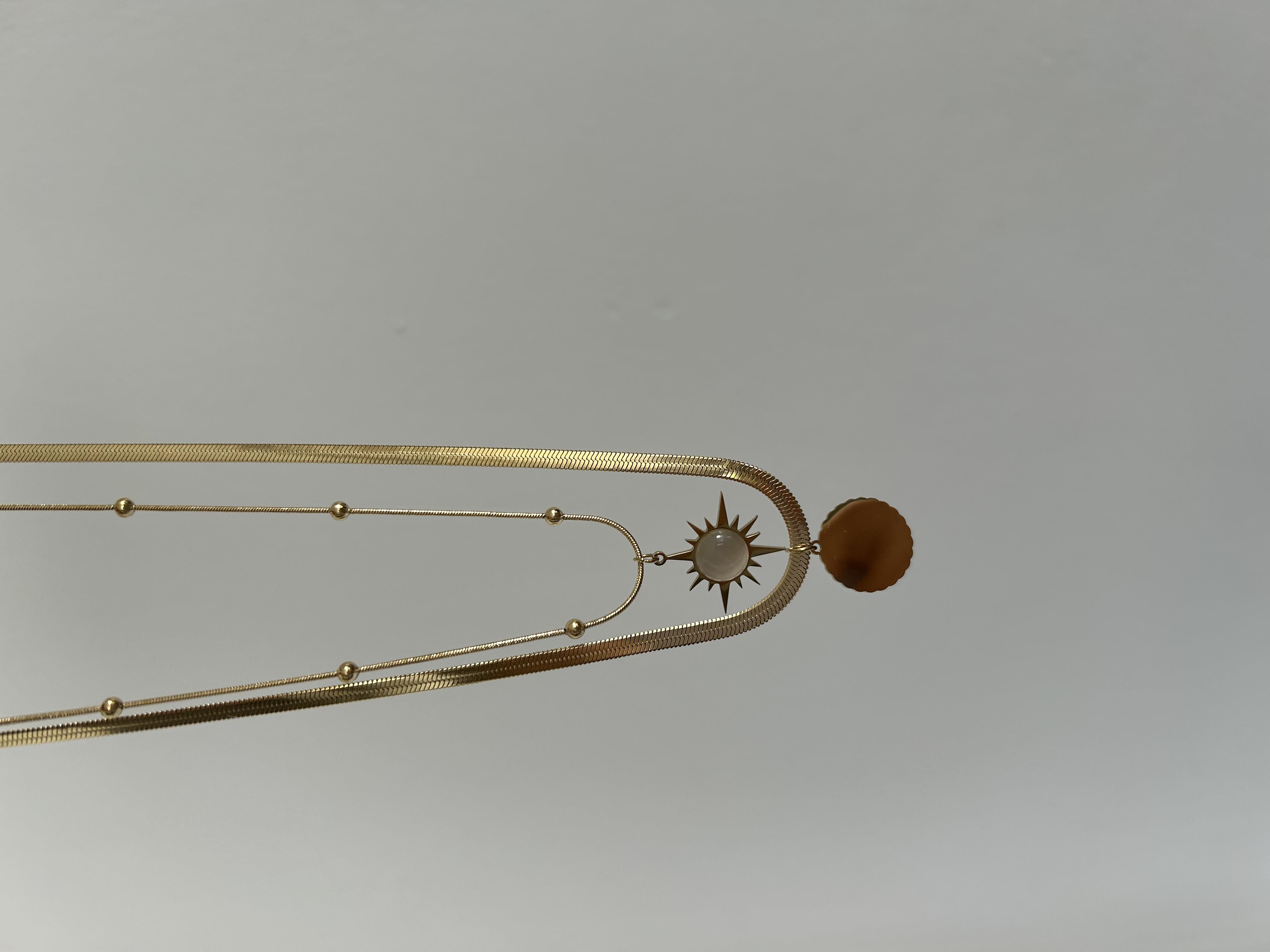 Güneş model çift zincir kolye 