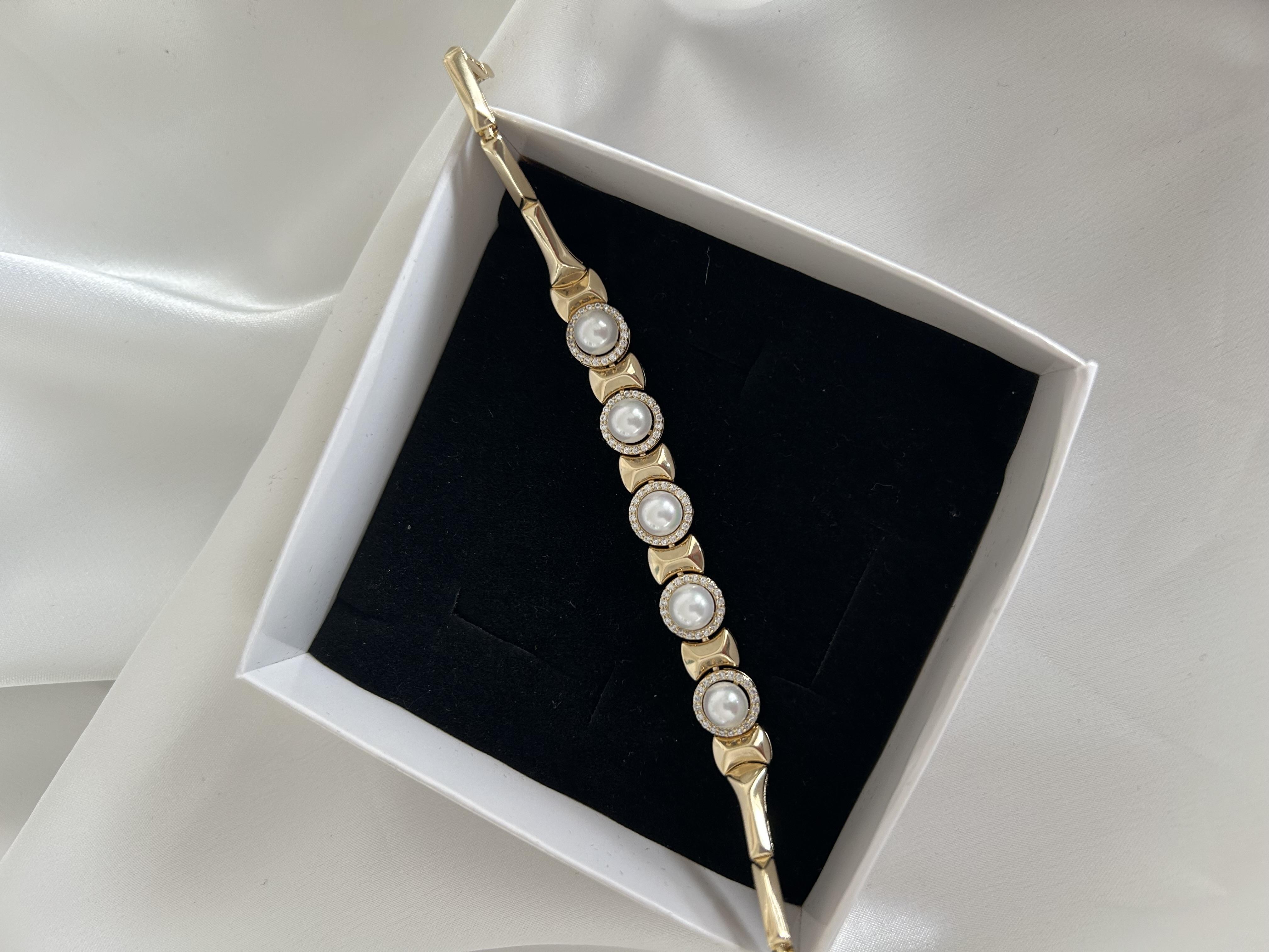 İnci model taşlı 14 K bileklik 